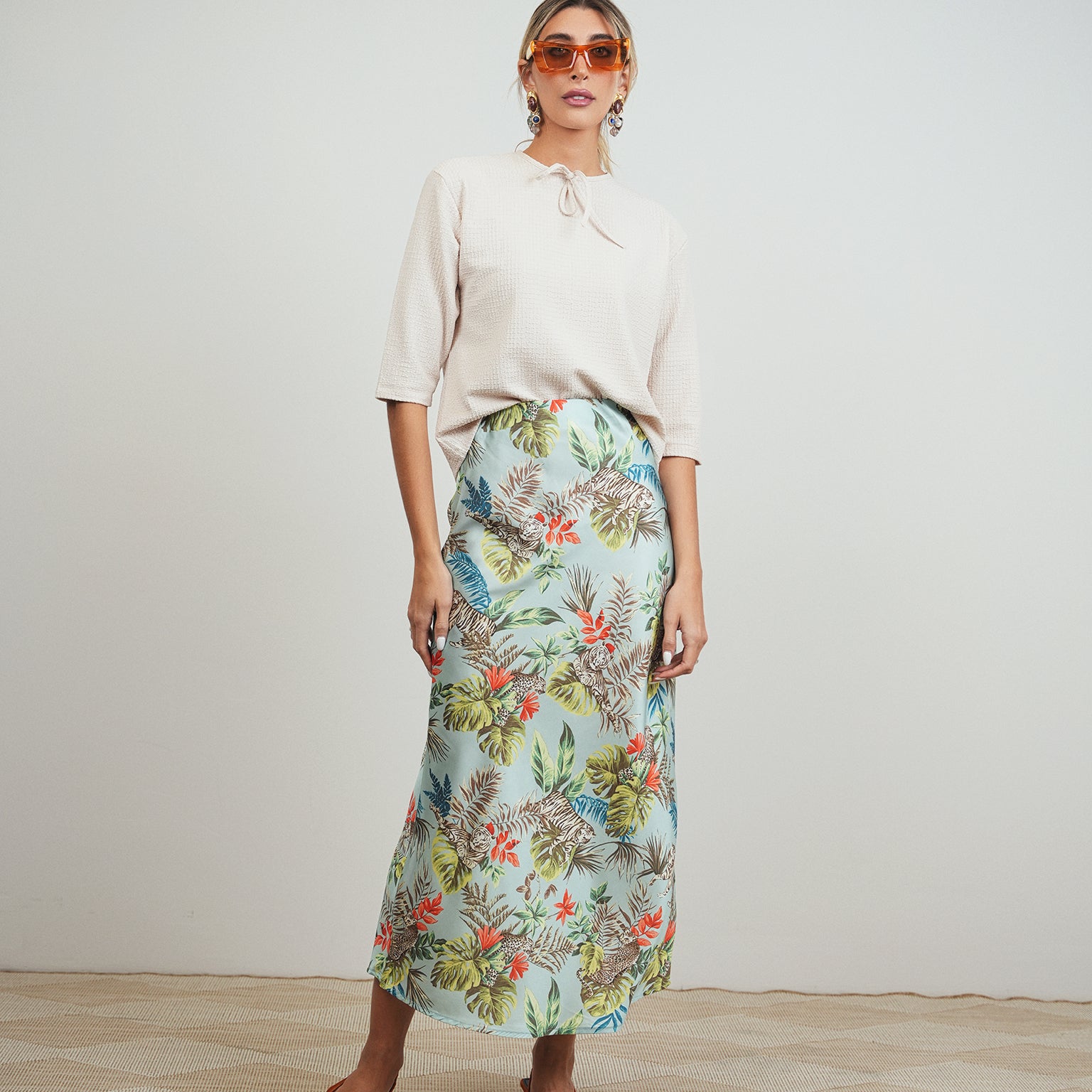 Print Elastic Waist Slip Skirt