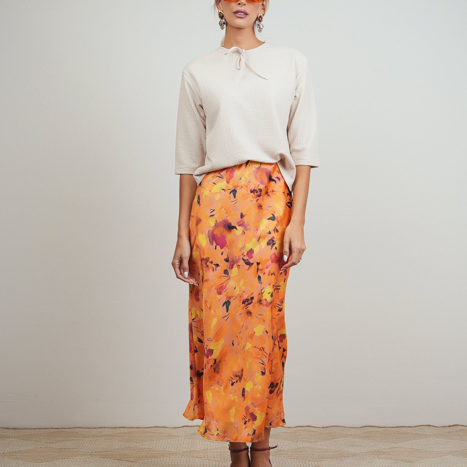 Print Elastic Waist Slip Skirt