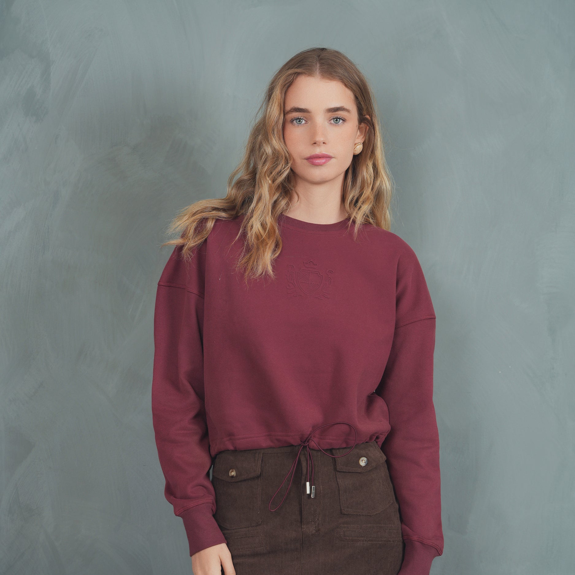 Embossed Drawstring Fleece Sweatshirt