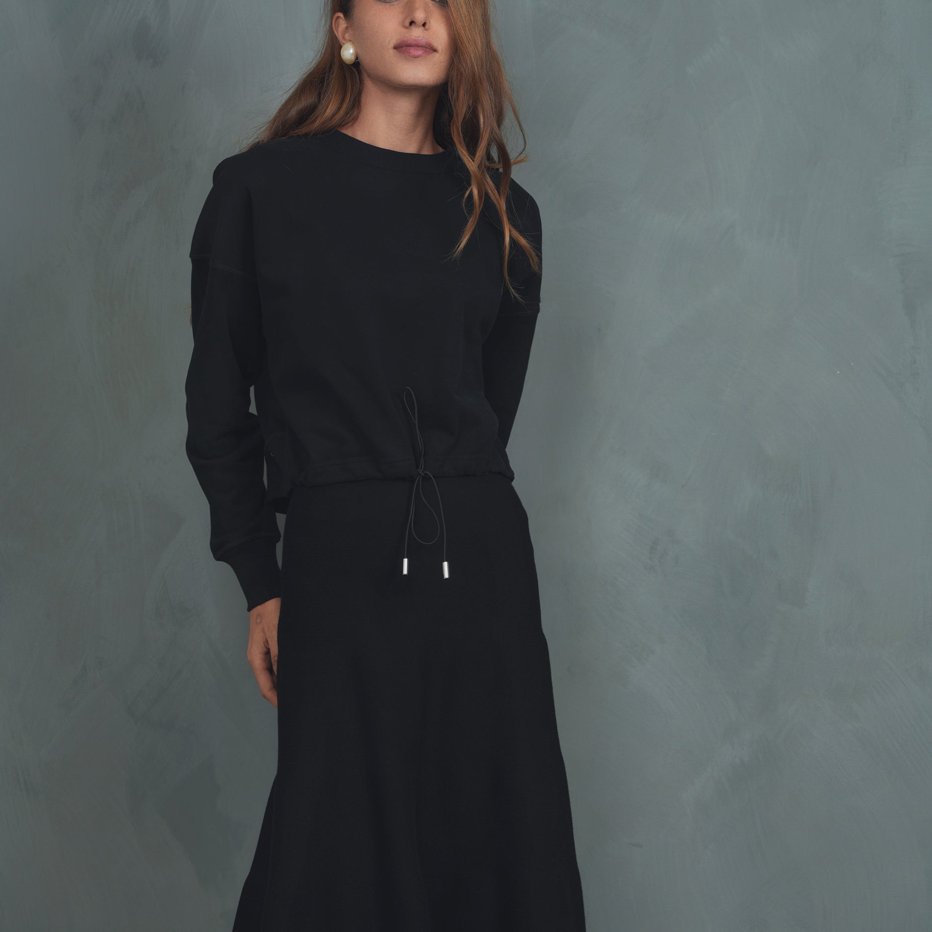 Embossed Drawstring Fleece Sweatshirt