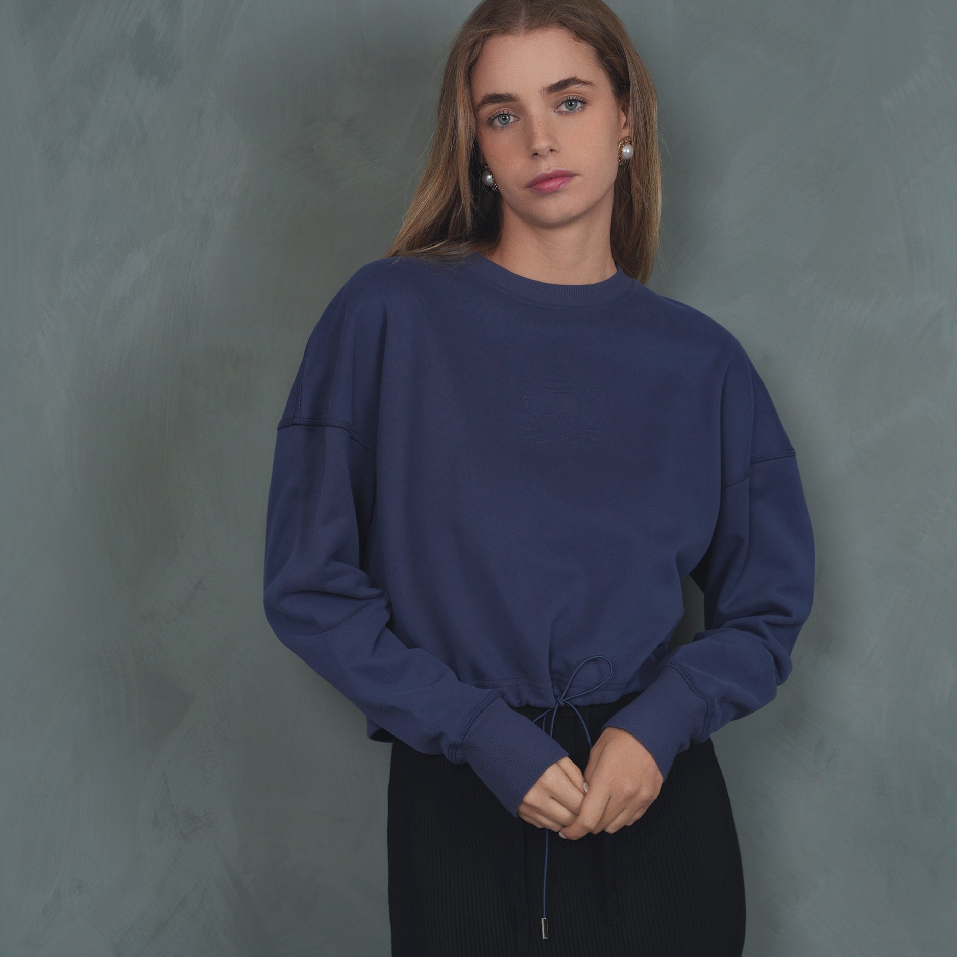 Embossed Drawstring Fleece Sweatshirt