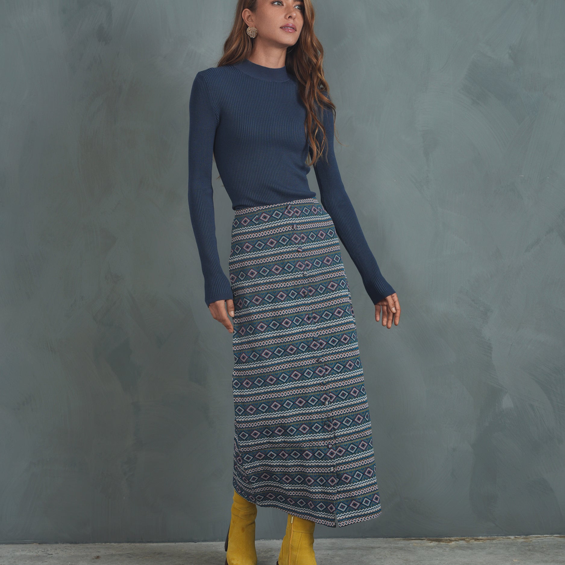 Knit Rib Mock Neck