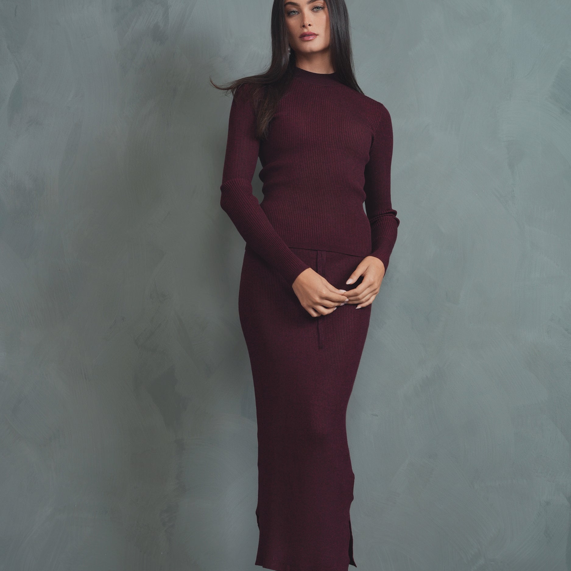Knit Rib Mock Neck
