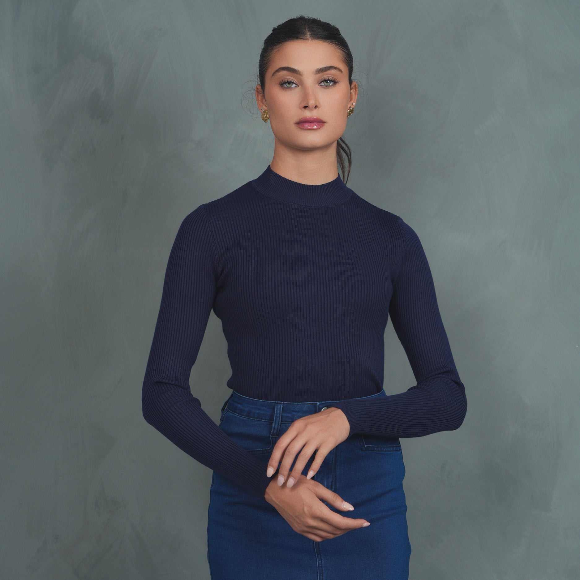 Knit Rib Mock Neck