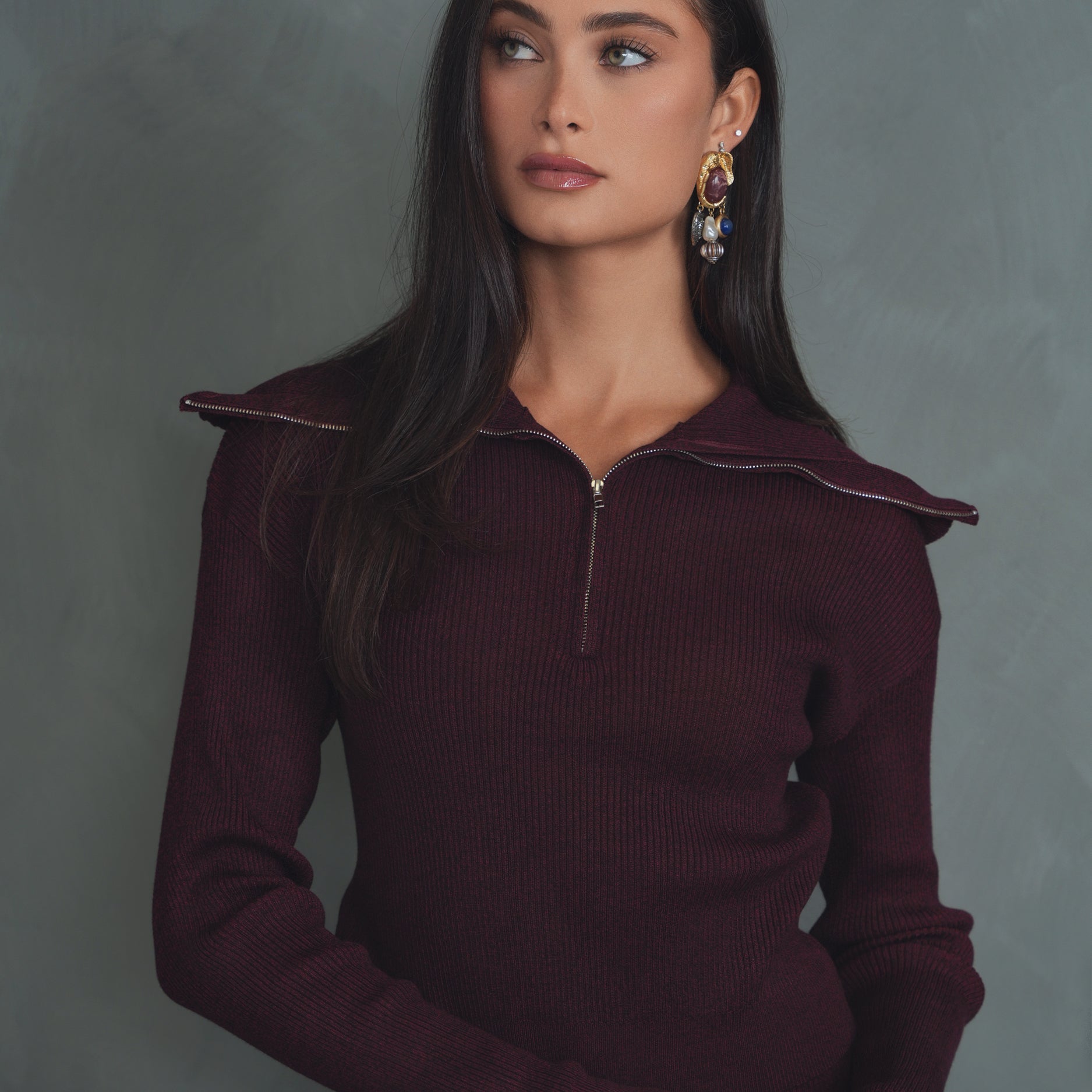 Knit Rib Zipper Top