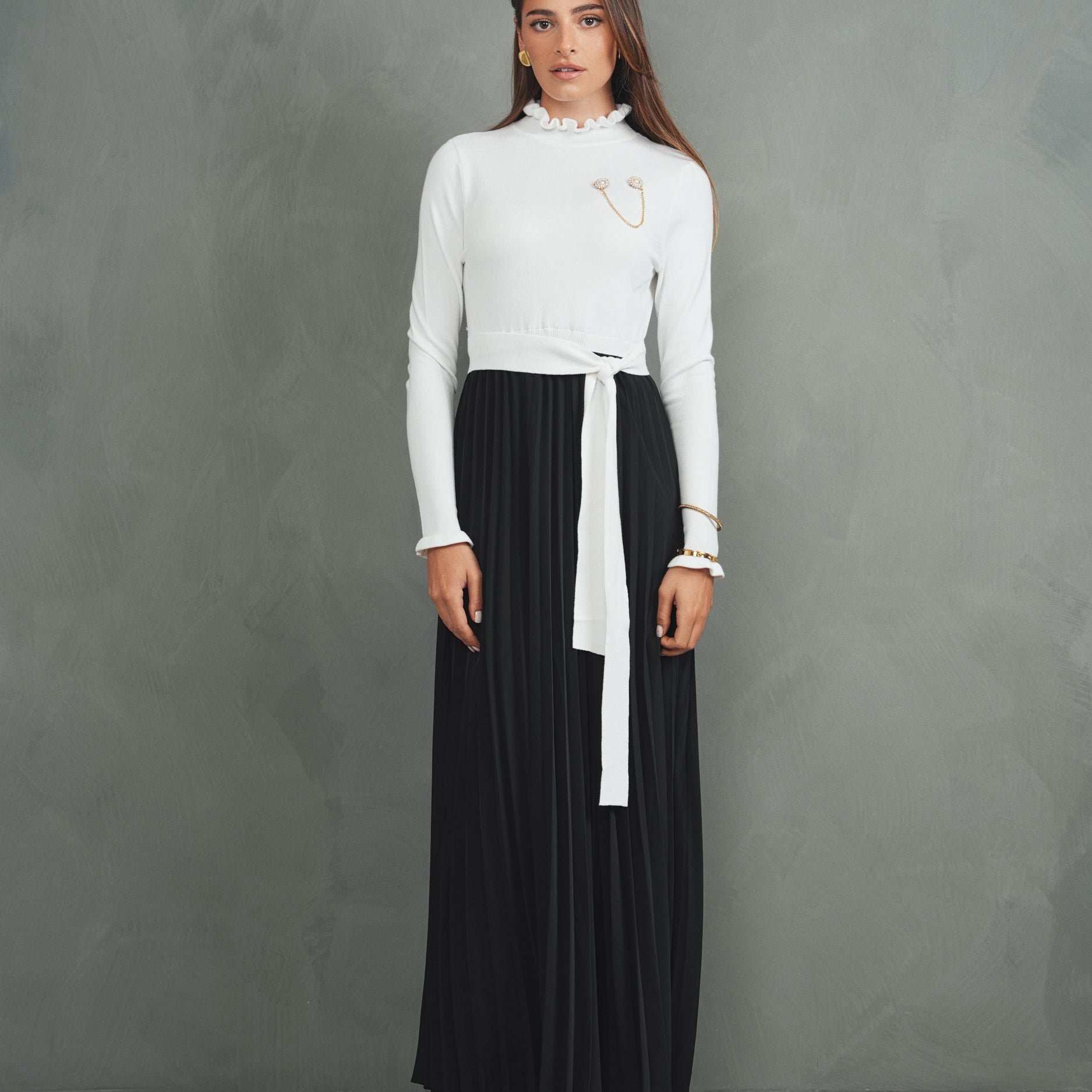 Pleated Knit Combo Dress