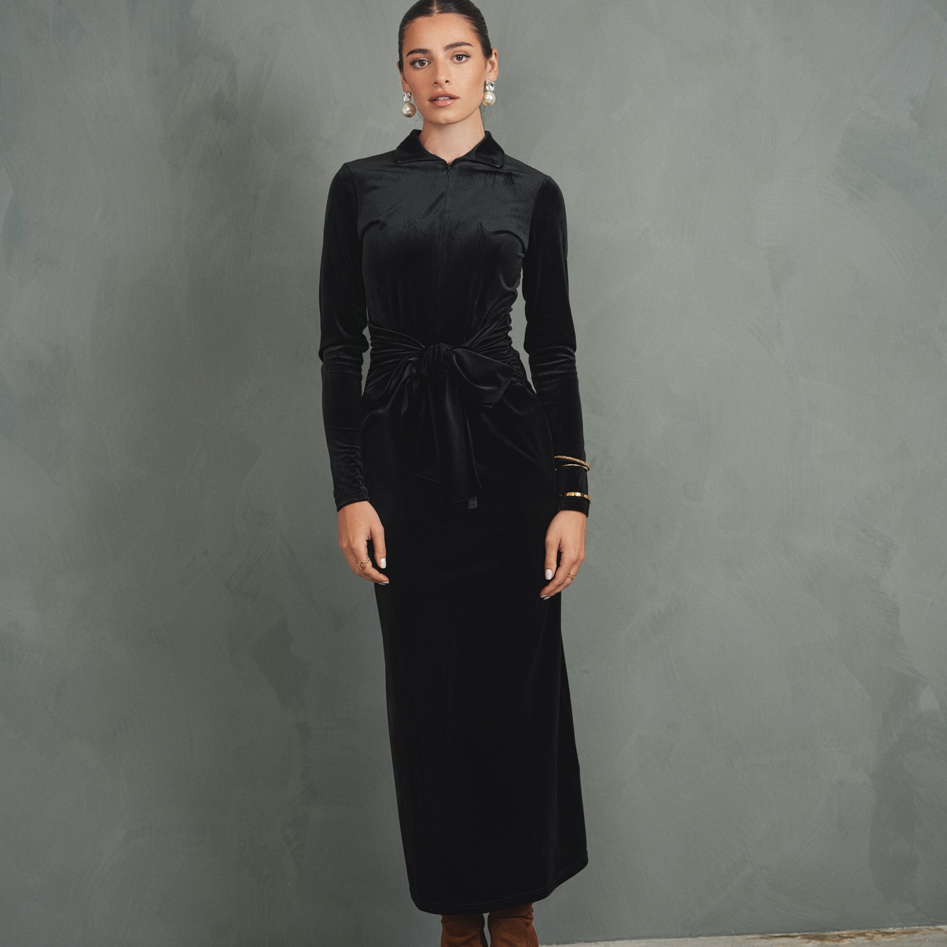 Velour Front Tie Dress