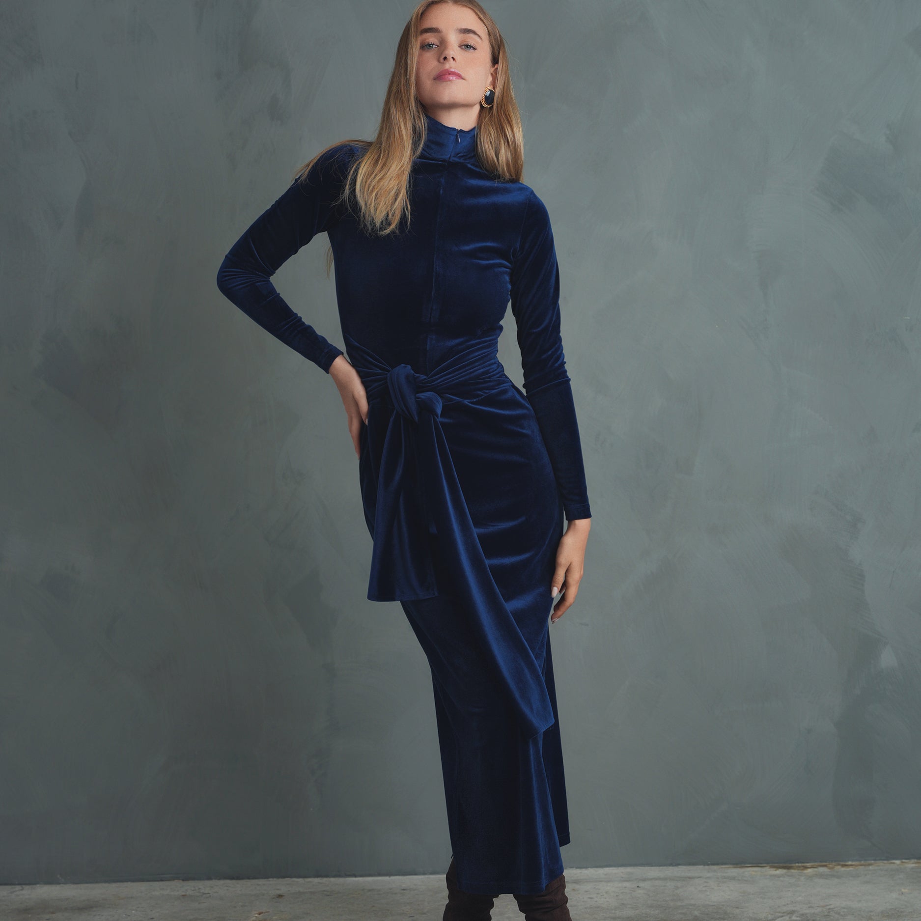 Velour Front Tie Dress