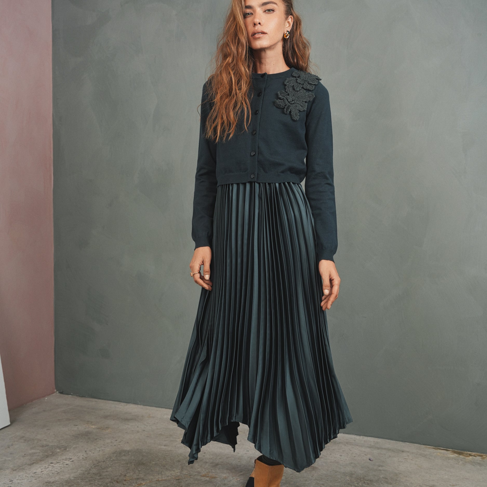 Pleated High-Low Sleeveless Dress