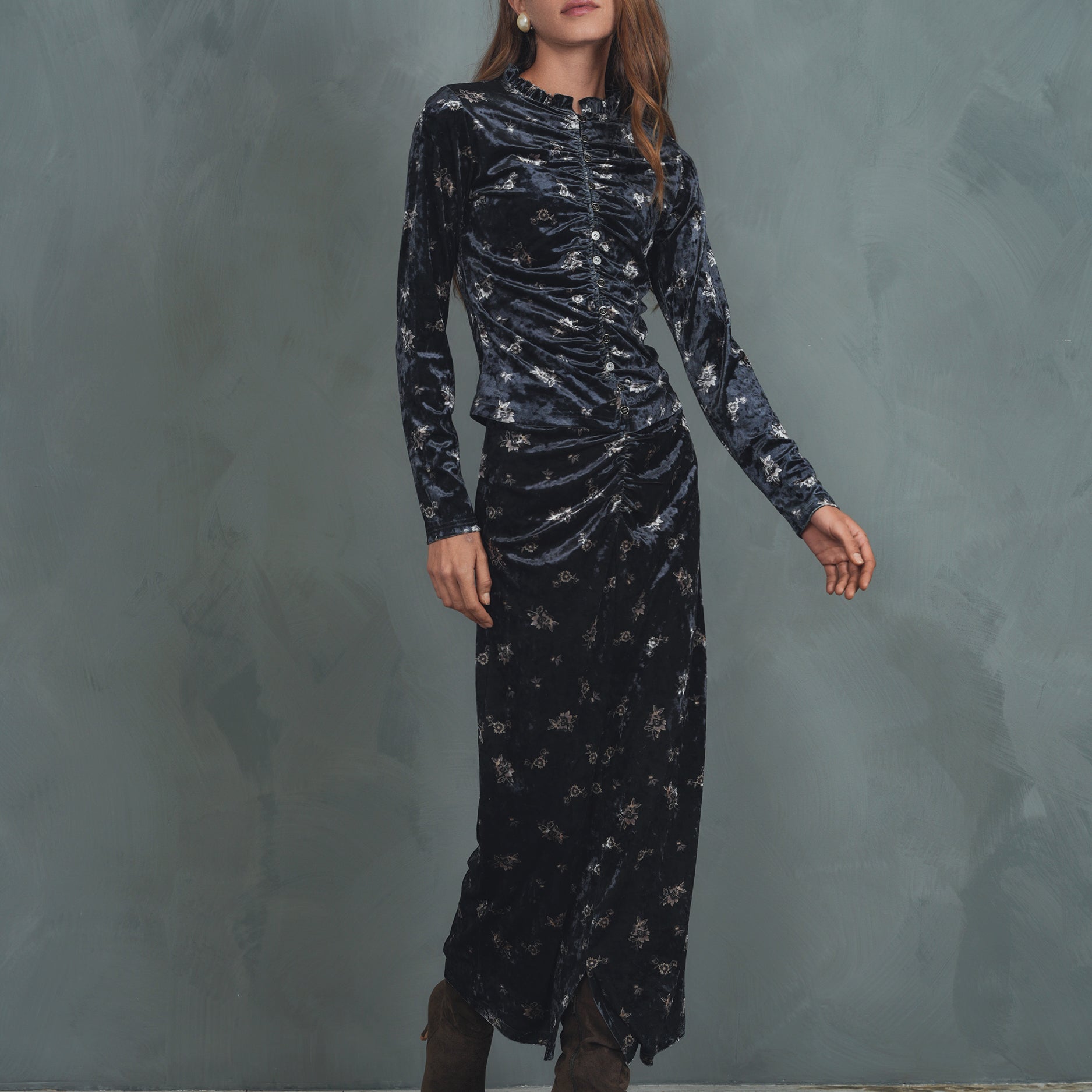 Velour Ruched Cardigan