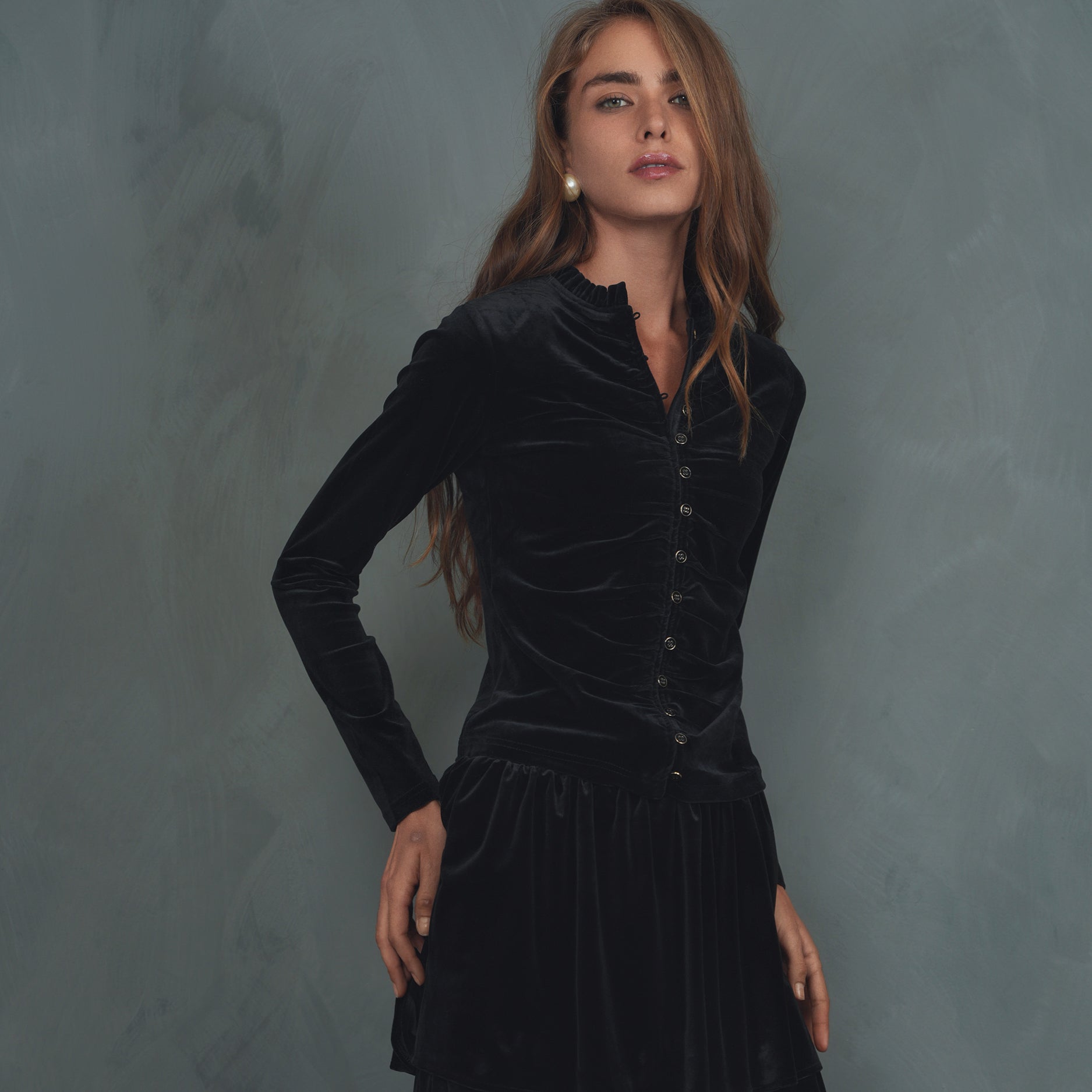 Velour Ruched Cardigan