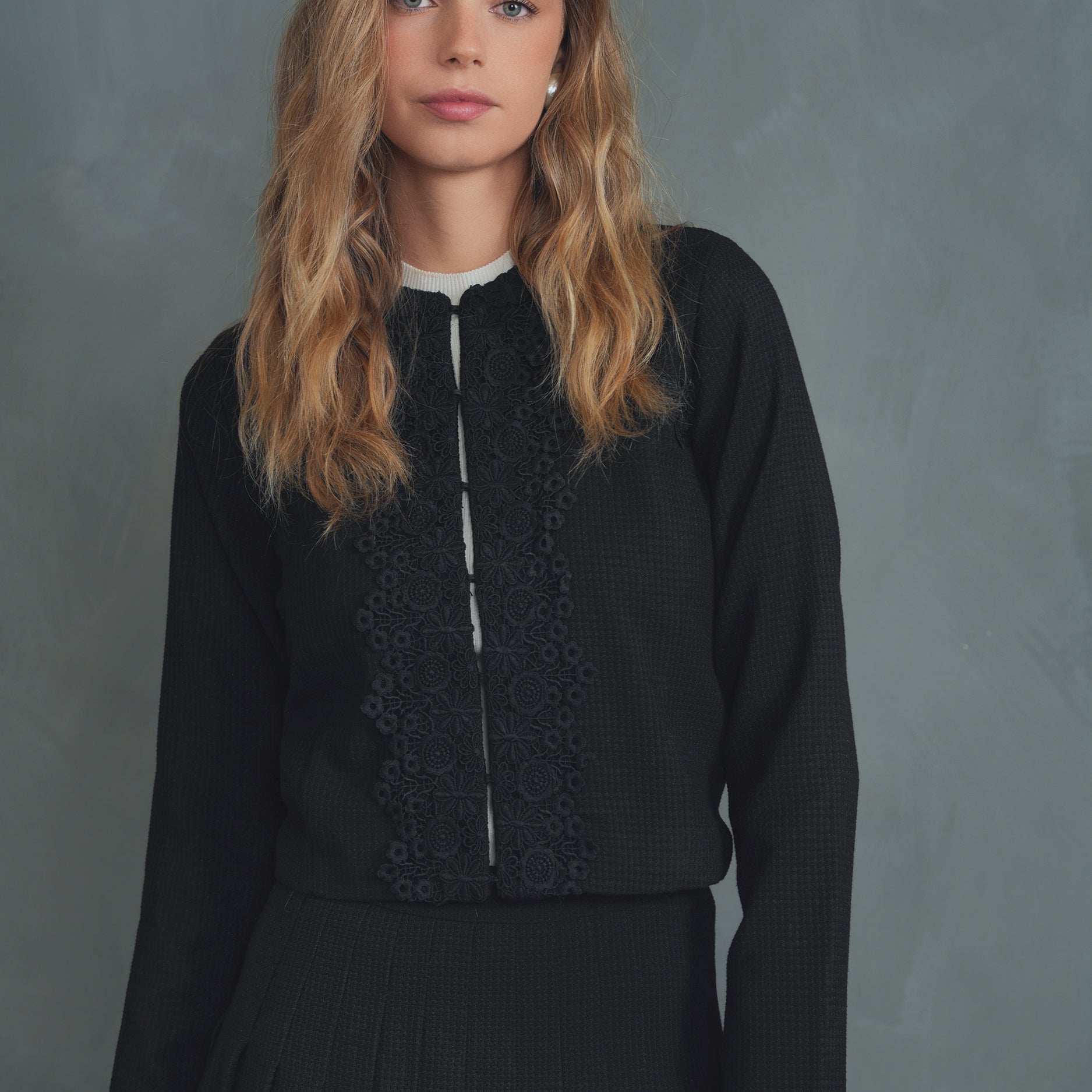 Floral Applique Tweed Jacket