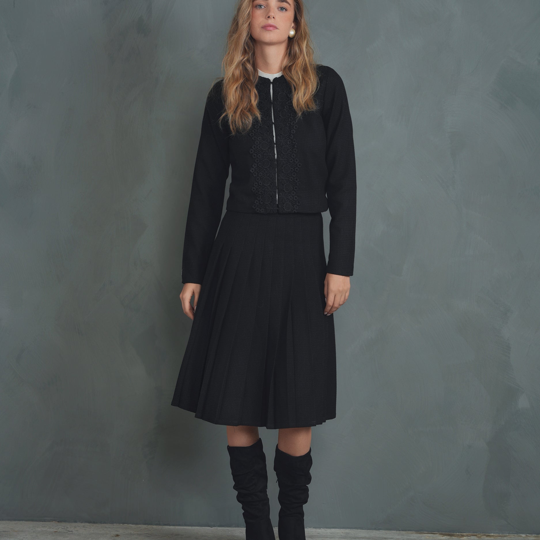 Tweed Pleated Skirt