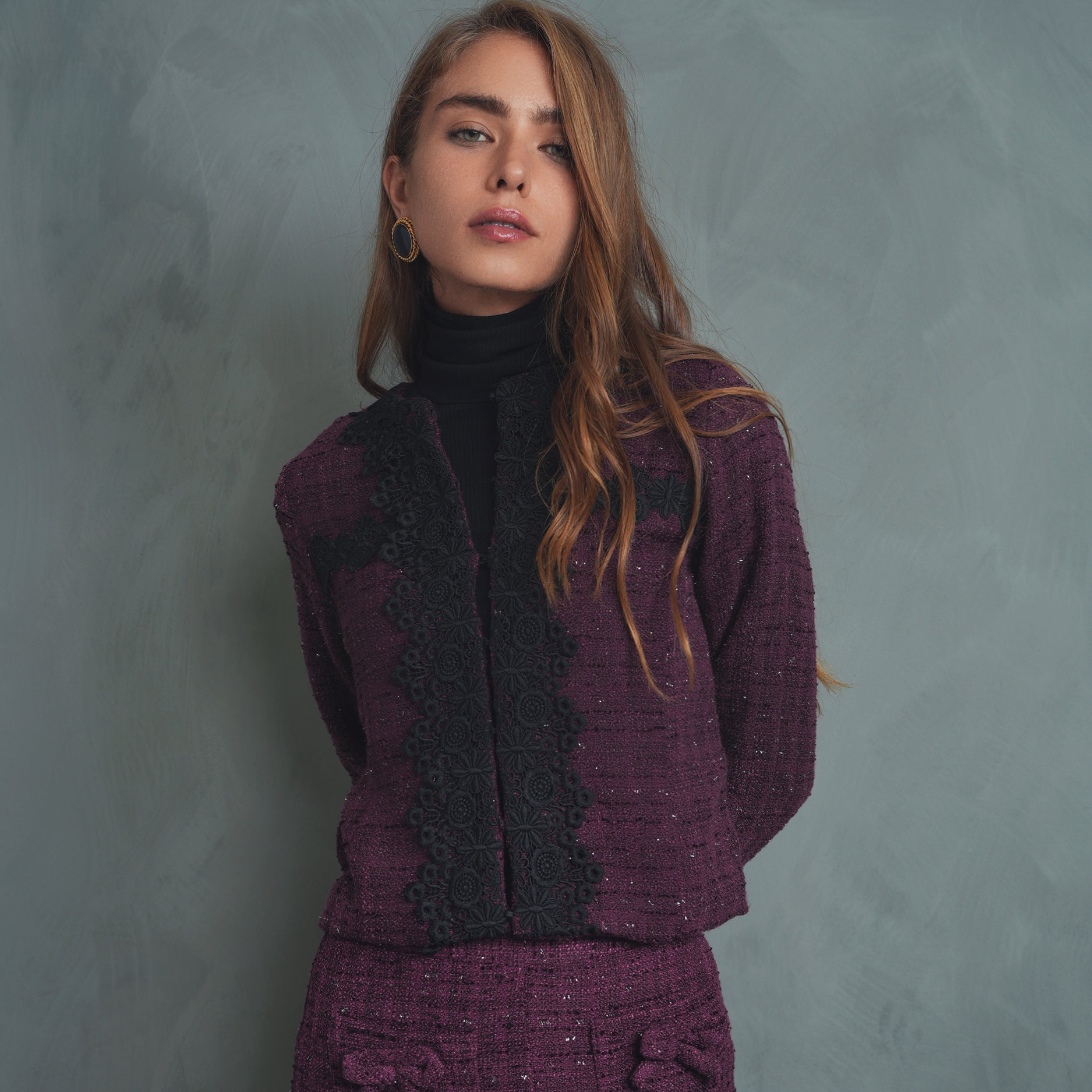 Floral Applique Tweed Jacket