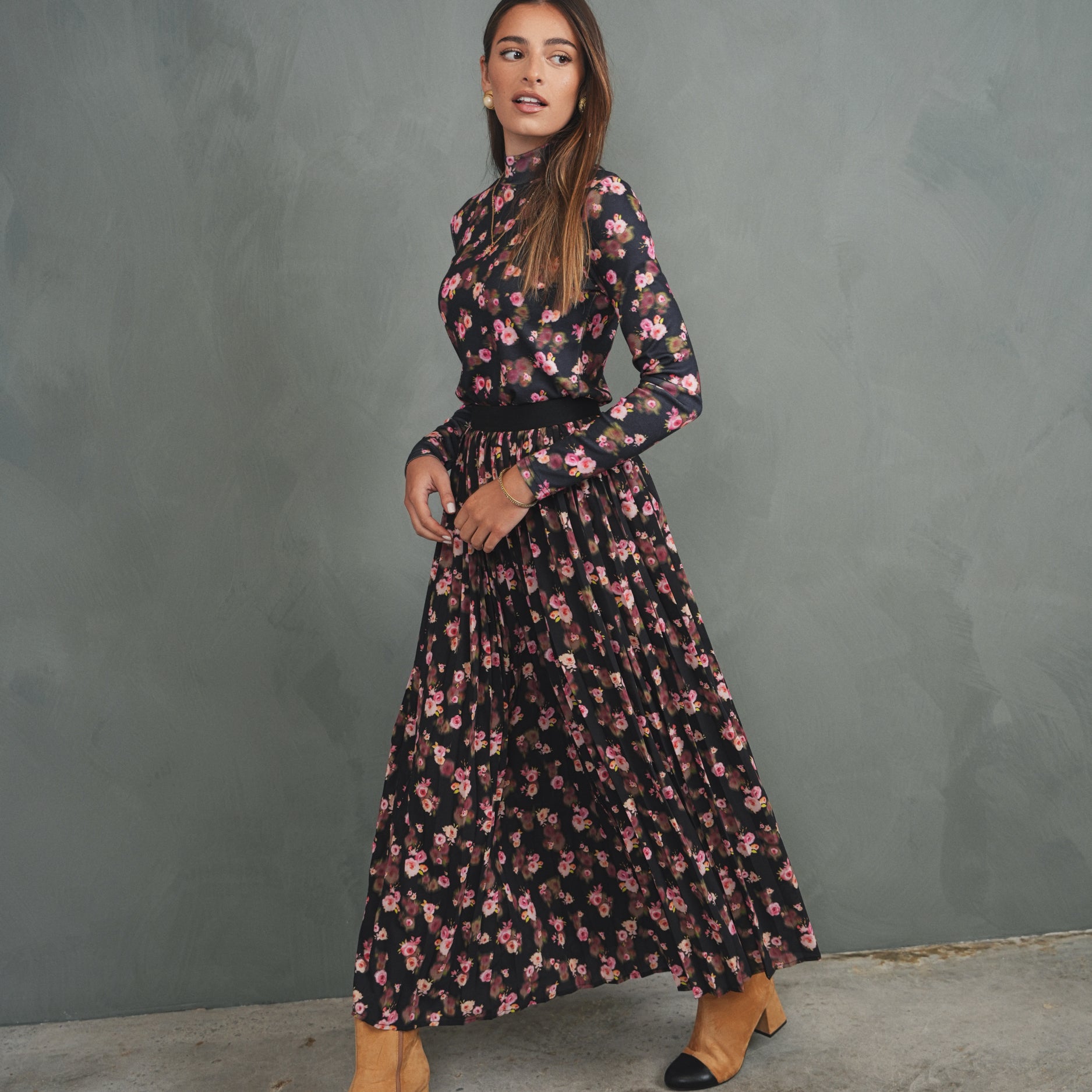 Print Pleated Skirt