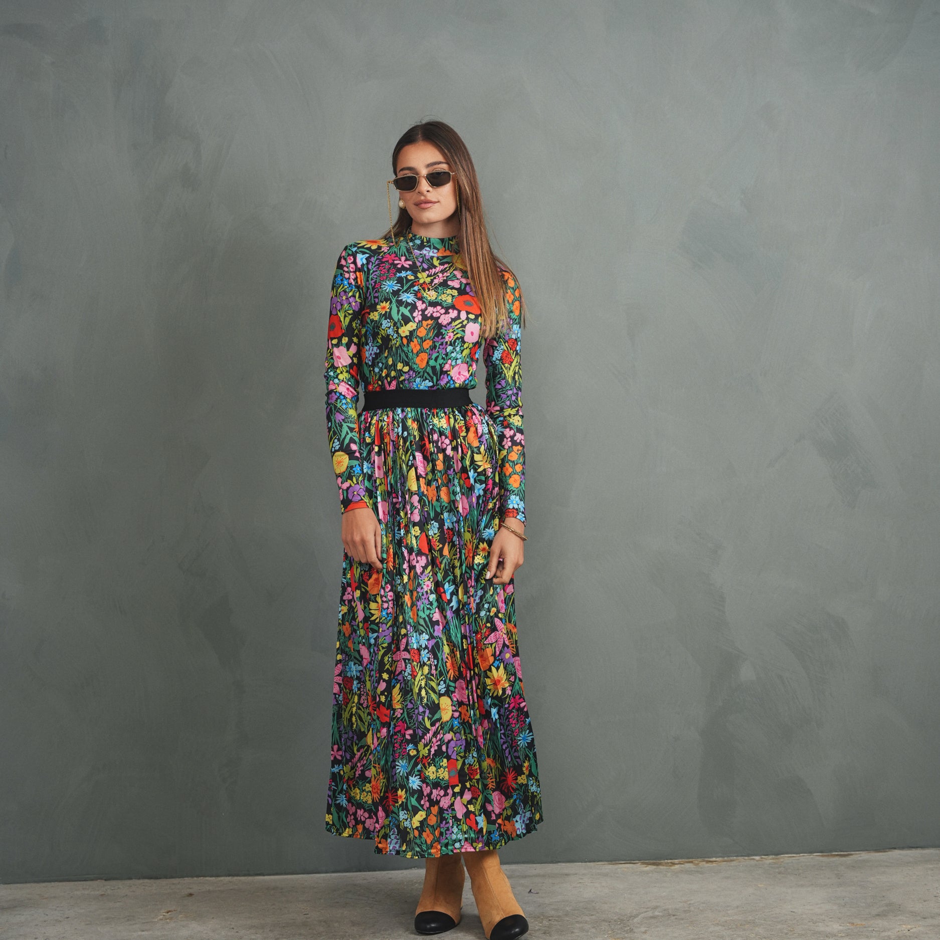 Print Pleated Skirt