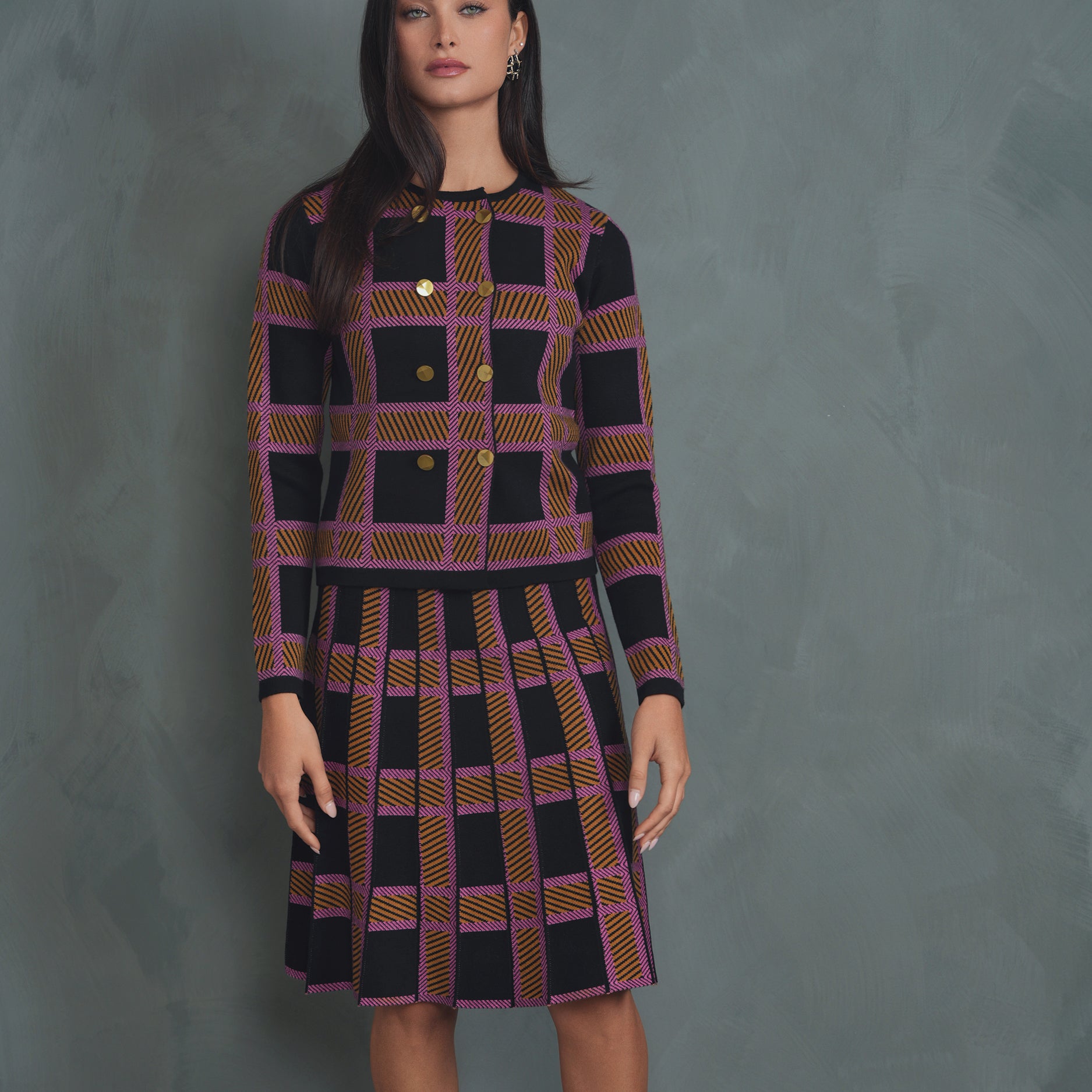 Jacquard Knit Pleated Skirt