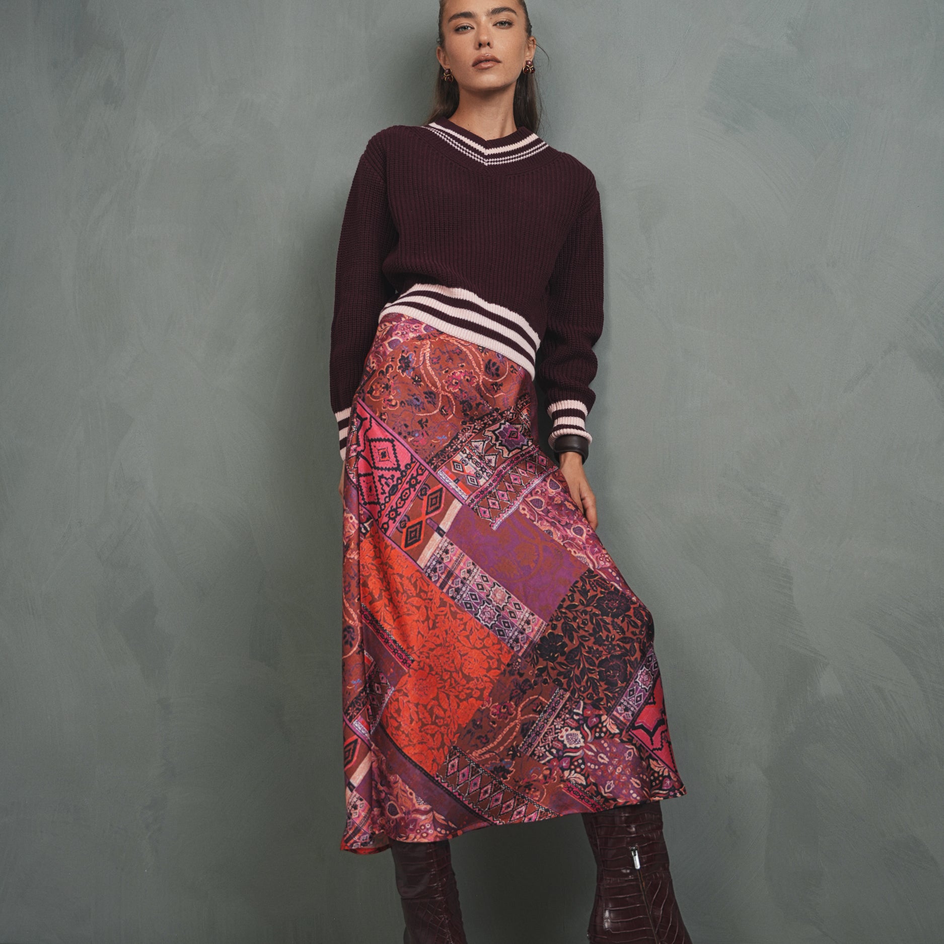 Print Elastic Waist Slip Skirt