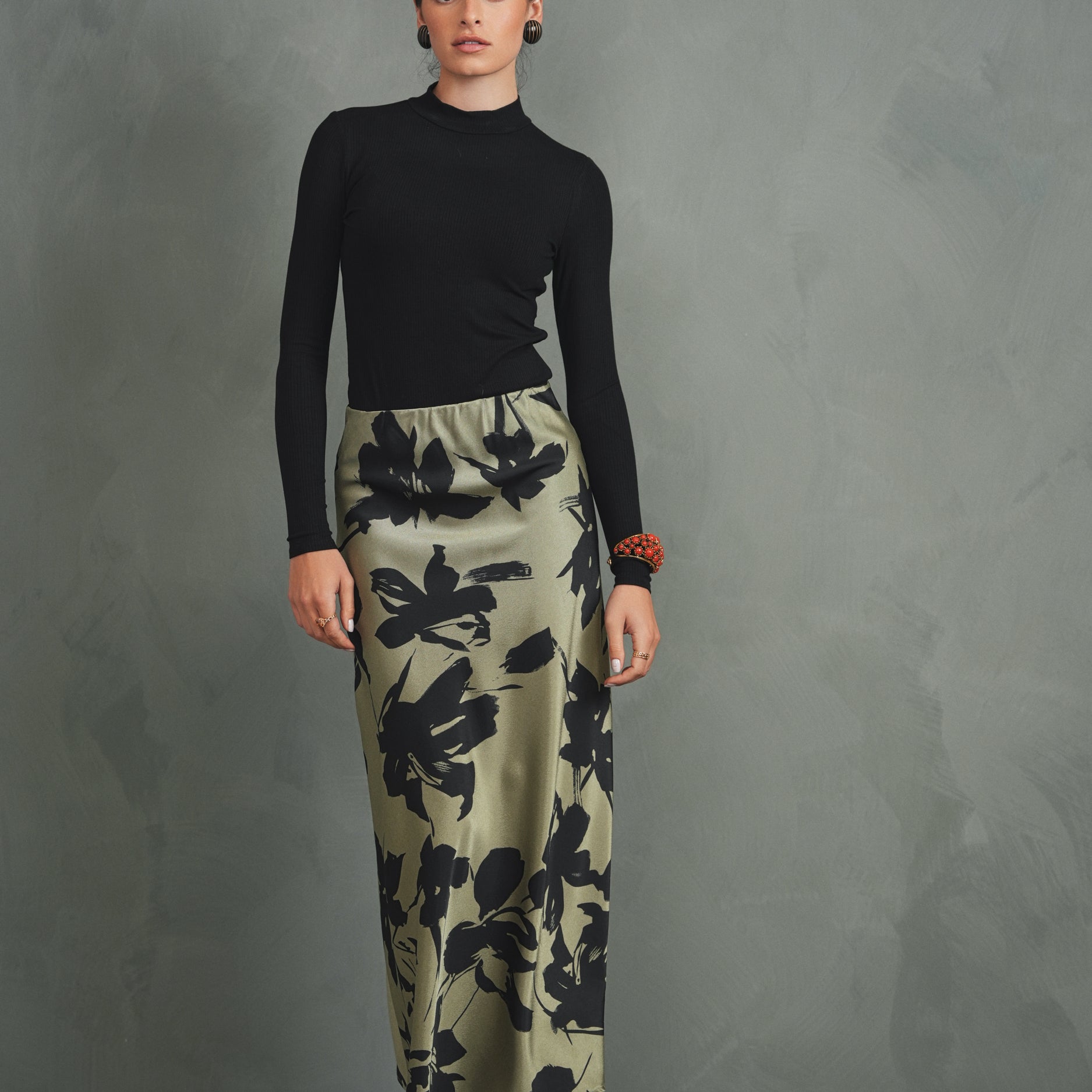 Print Elastic Waist Slip Skirt