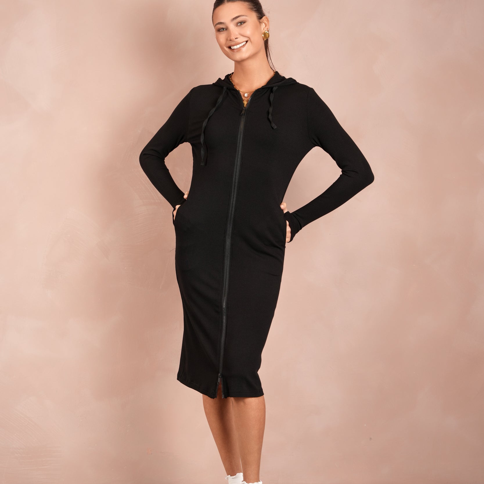 Soft Rib Zipper Dress