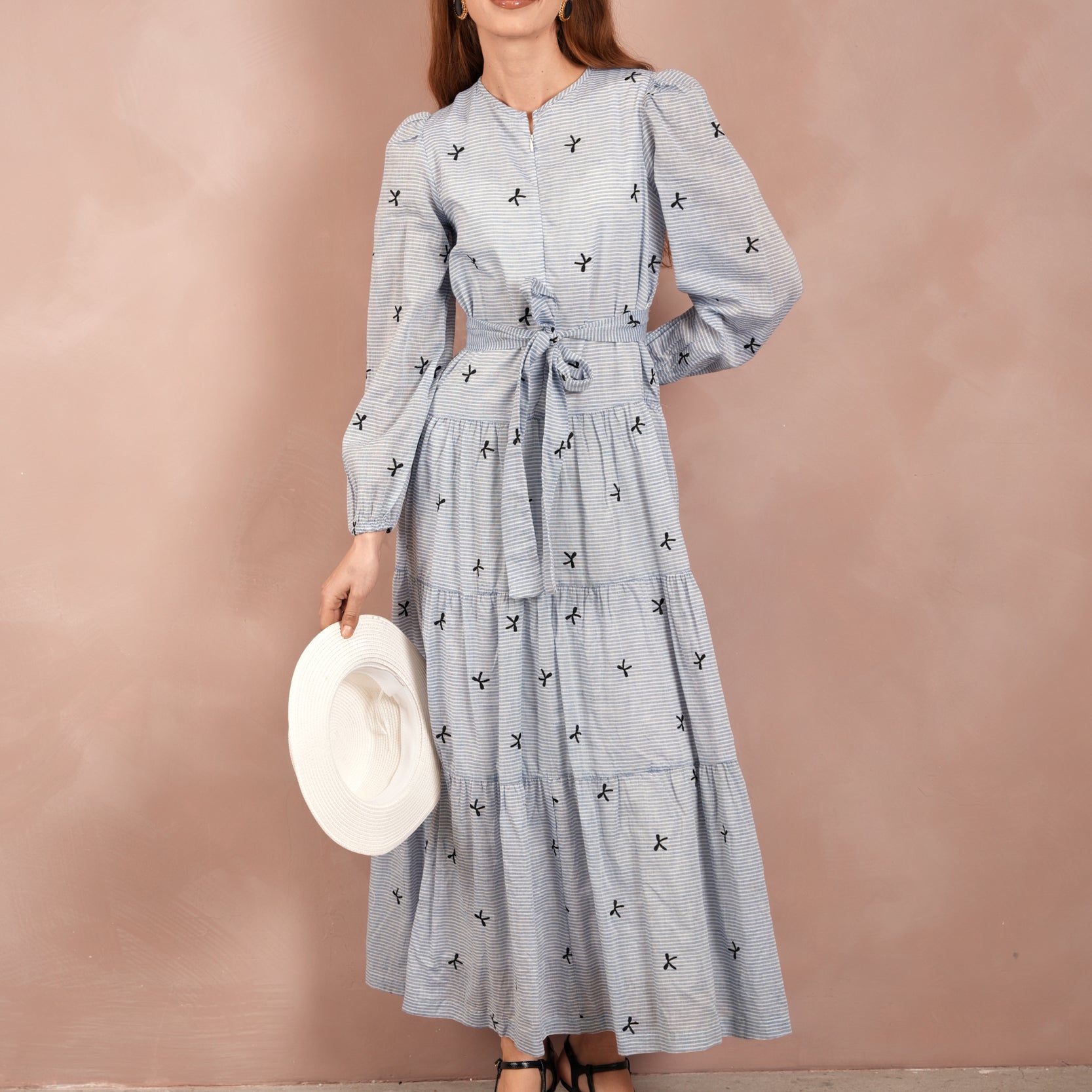 Zipper Front Tiered Maxi Dres