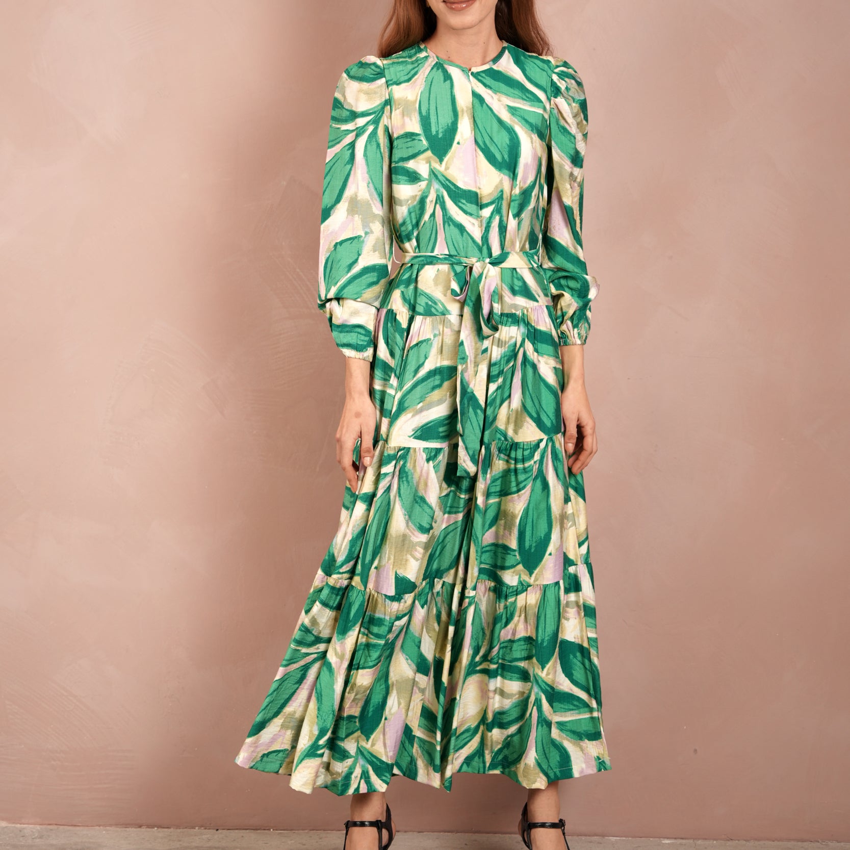 Zipper Front Tiered Maxi Dres