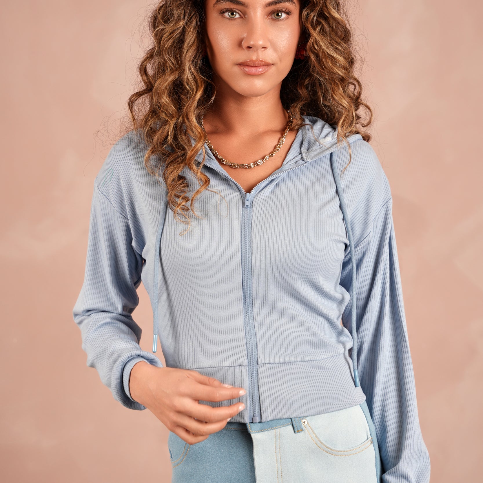 Soft Rib Cropped Zipper Hoodie