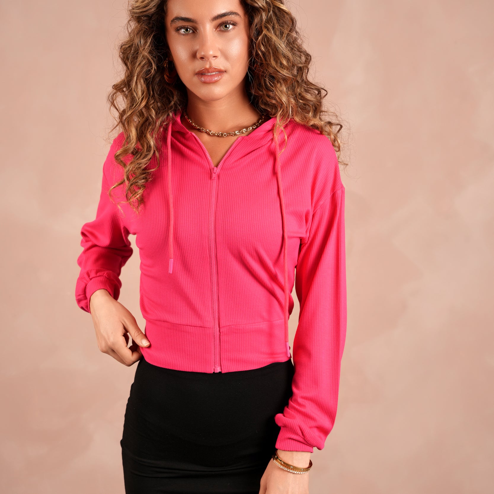 Soft Rib Cropped Zipper Hoodie