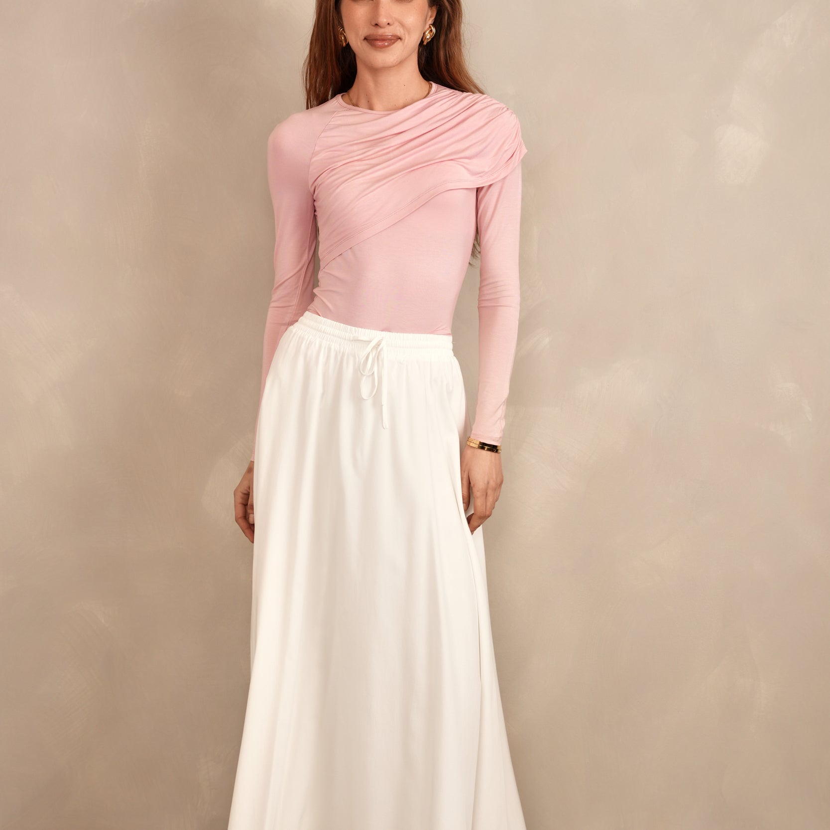 Elastic Waist Flared Skirt