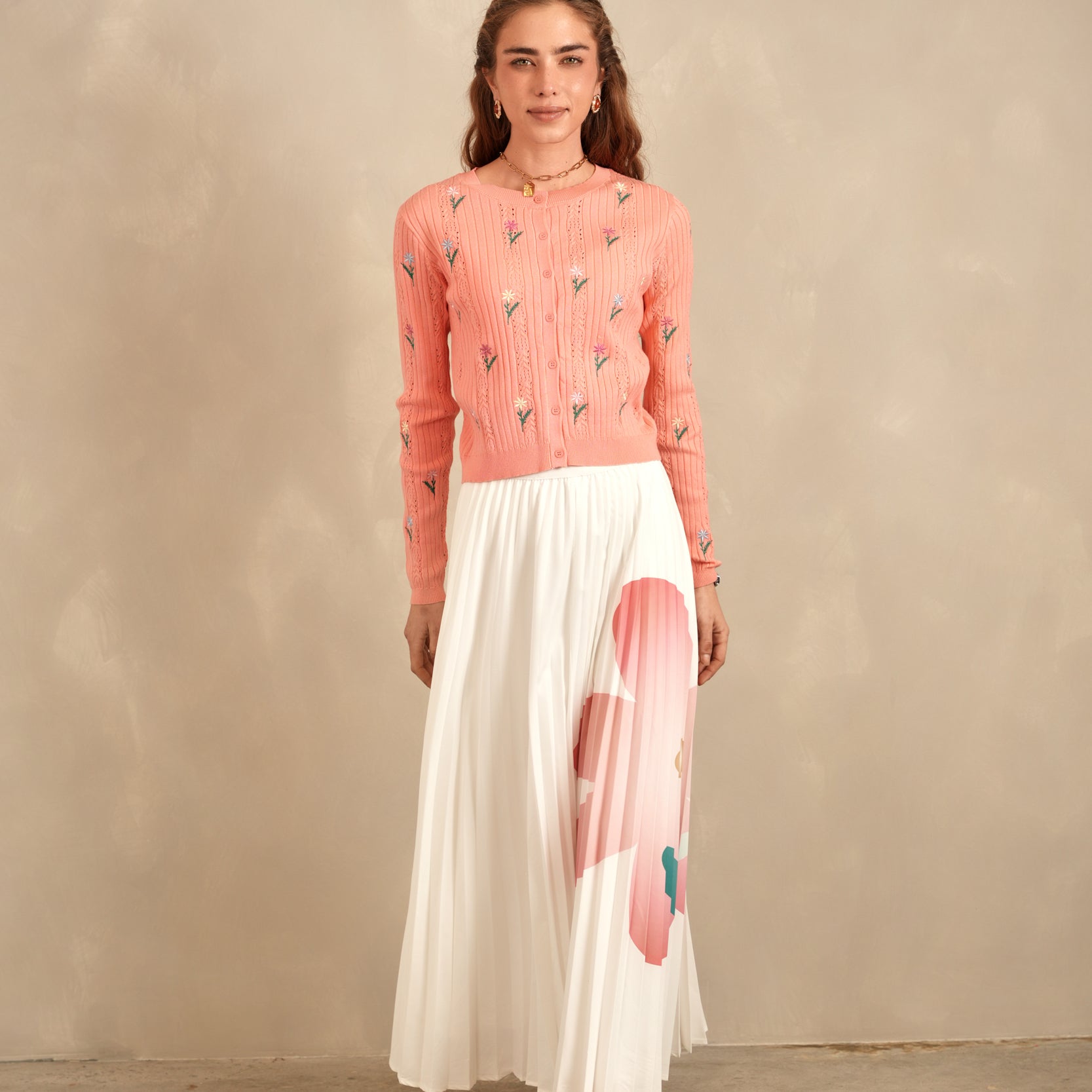 Pleated Maxi Floral Skirt