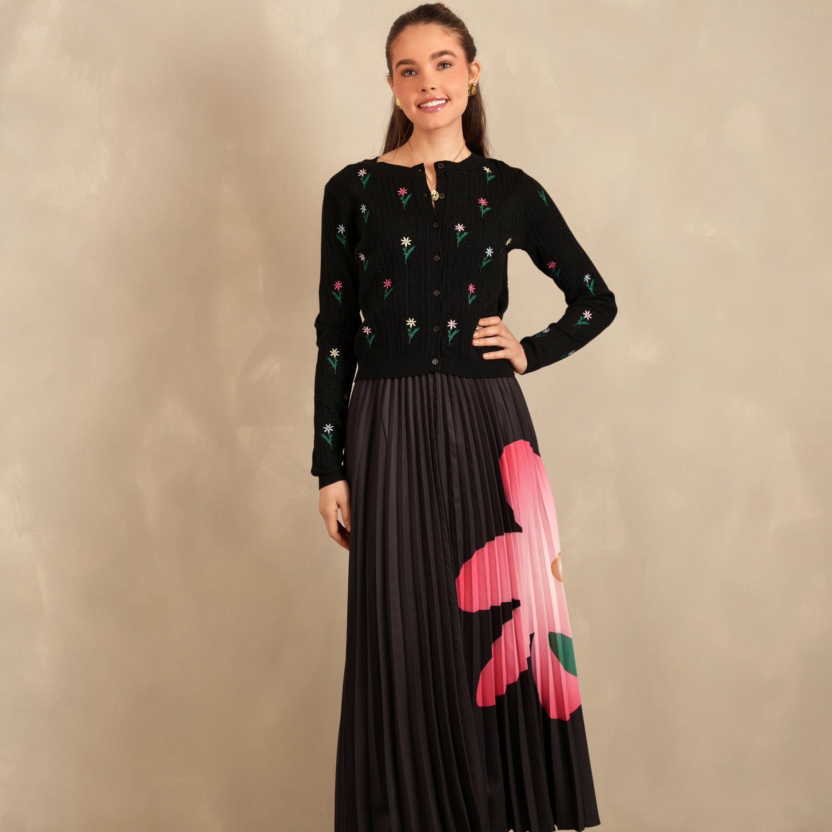 Pleated Maxi Floral Skirt