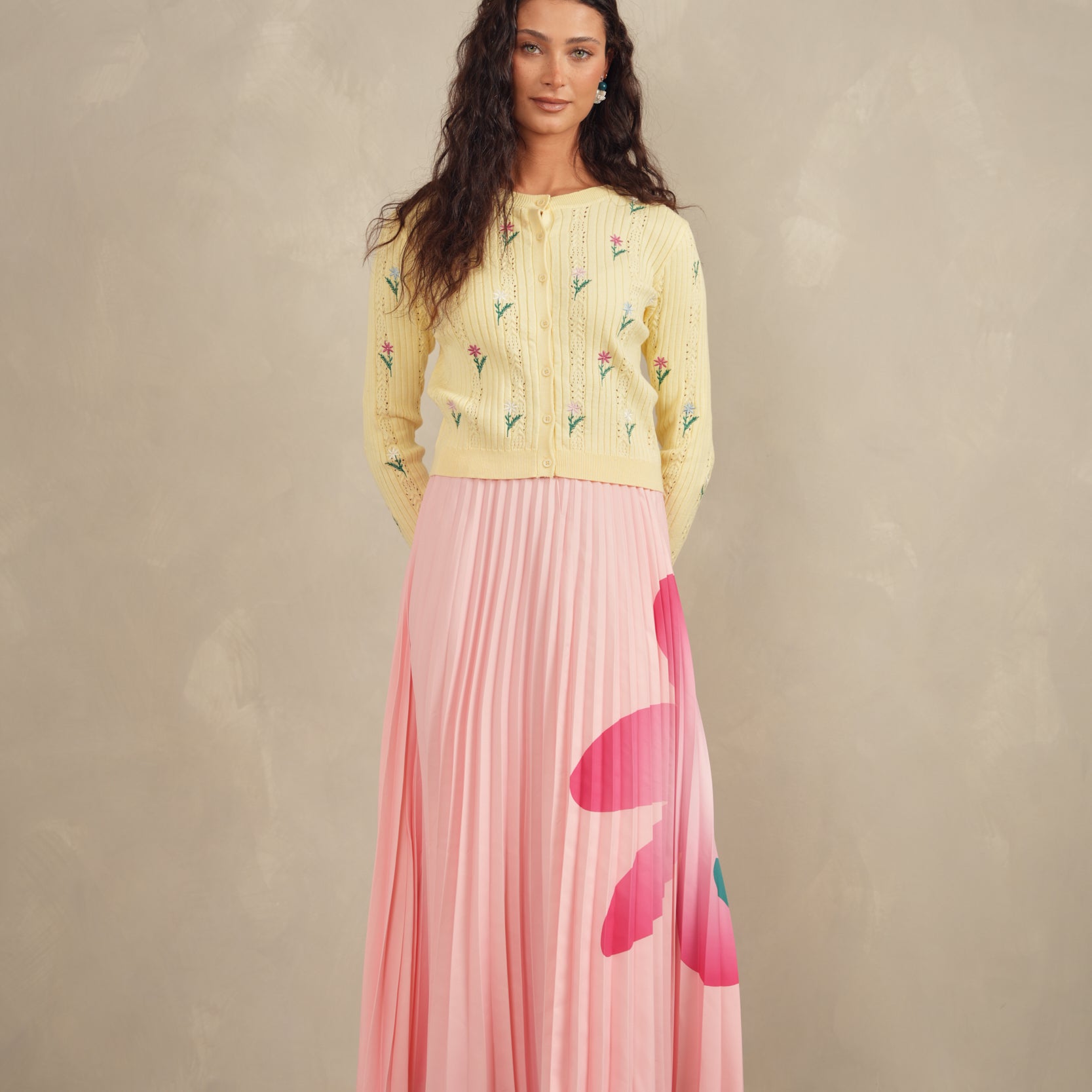 Pleated Maxi Floral Skirt