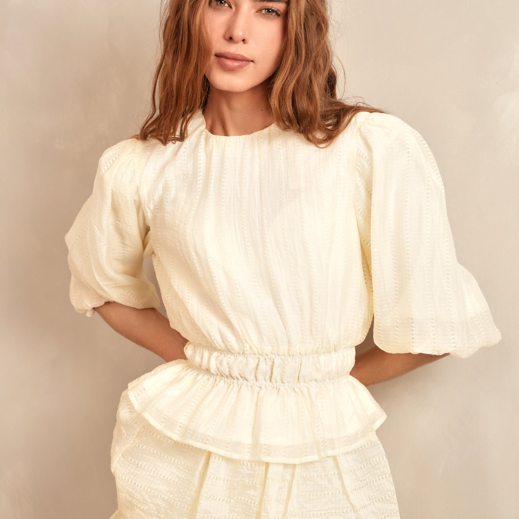 Puff Sleeve Top w/ Waist Smocking