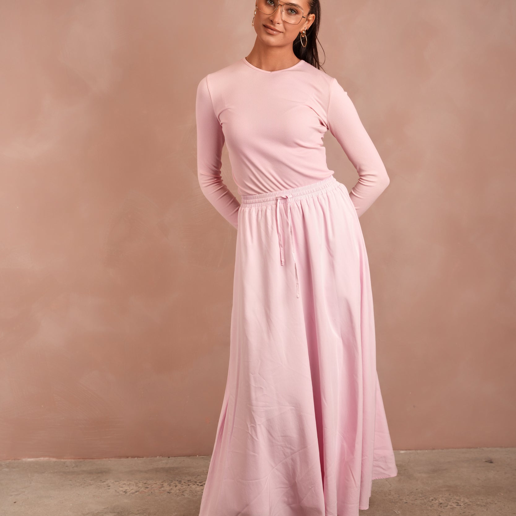 Elastic Waist Flared Skirt