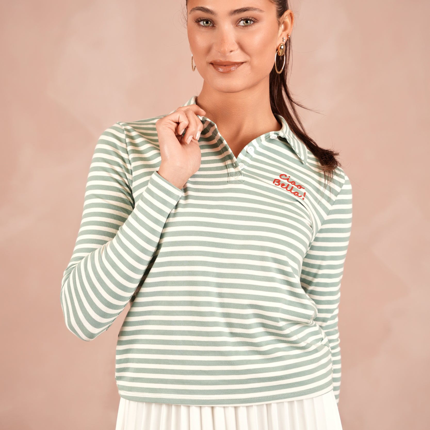 Striped Polo Semi Crop Tee