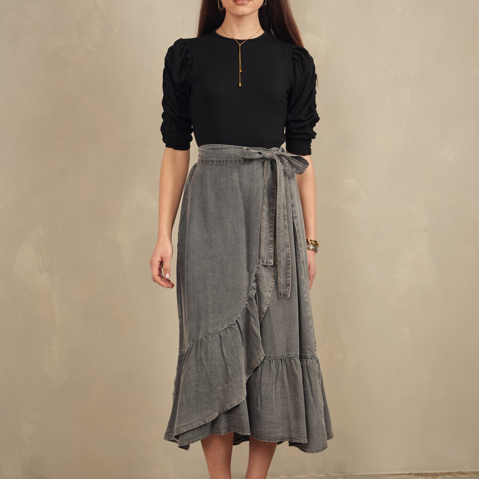 Mock Wrap Tencel Skirt
