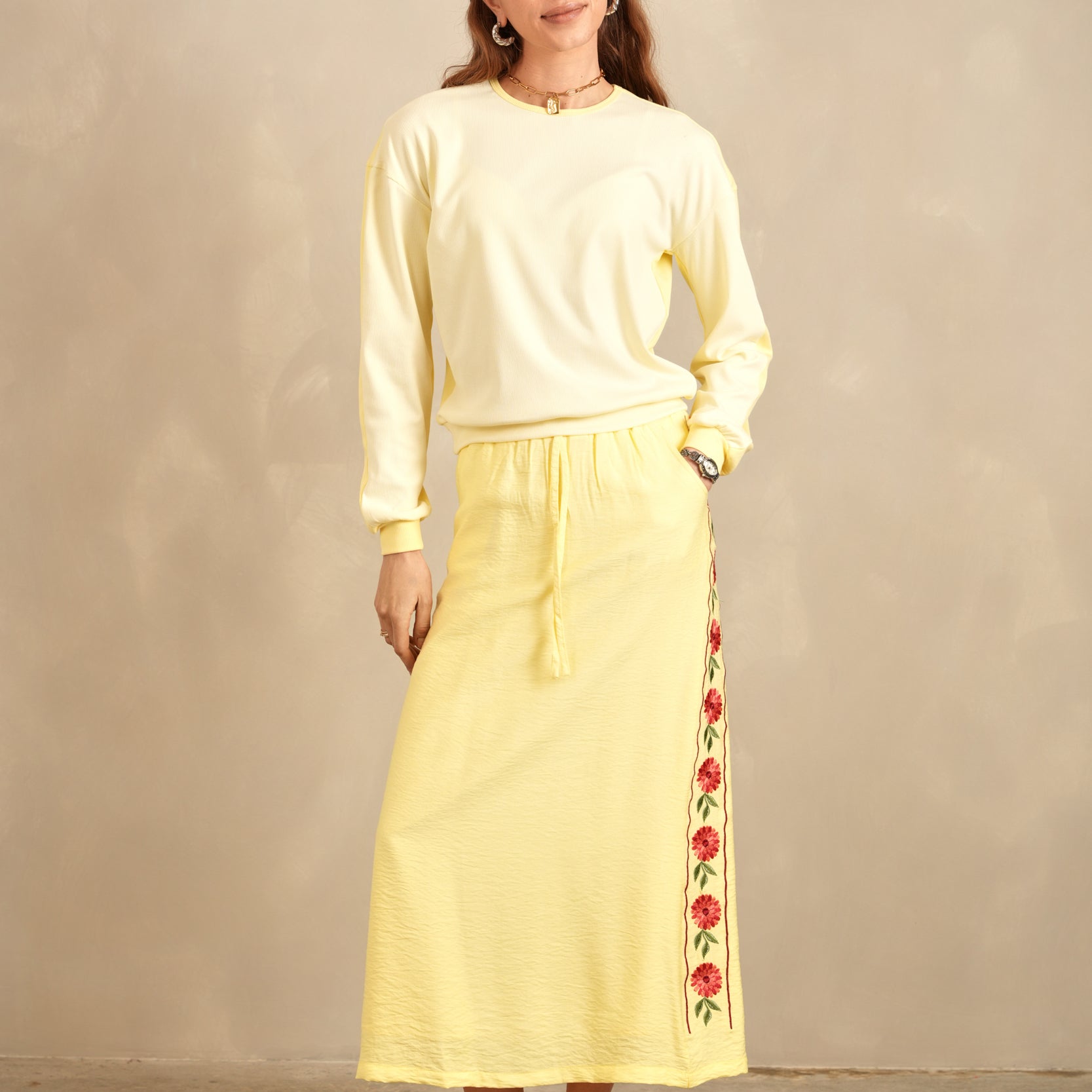Flower Embroidered Skirt