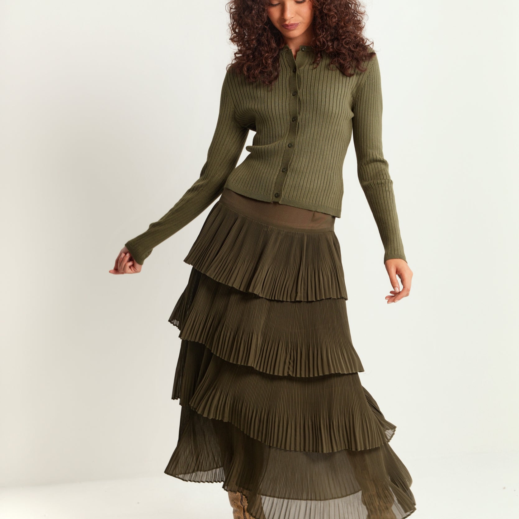 Tier Crinkle Pleat Skirt
