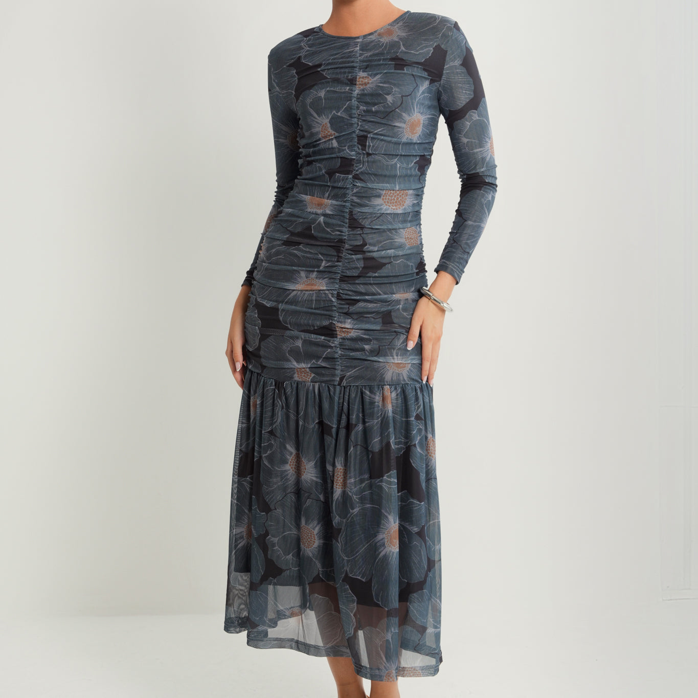 Ruched Mesh Dress
