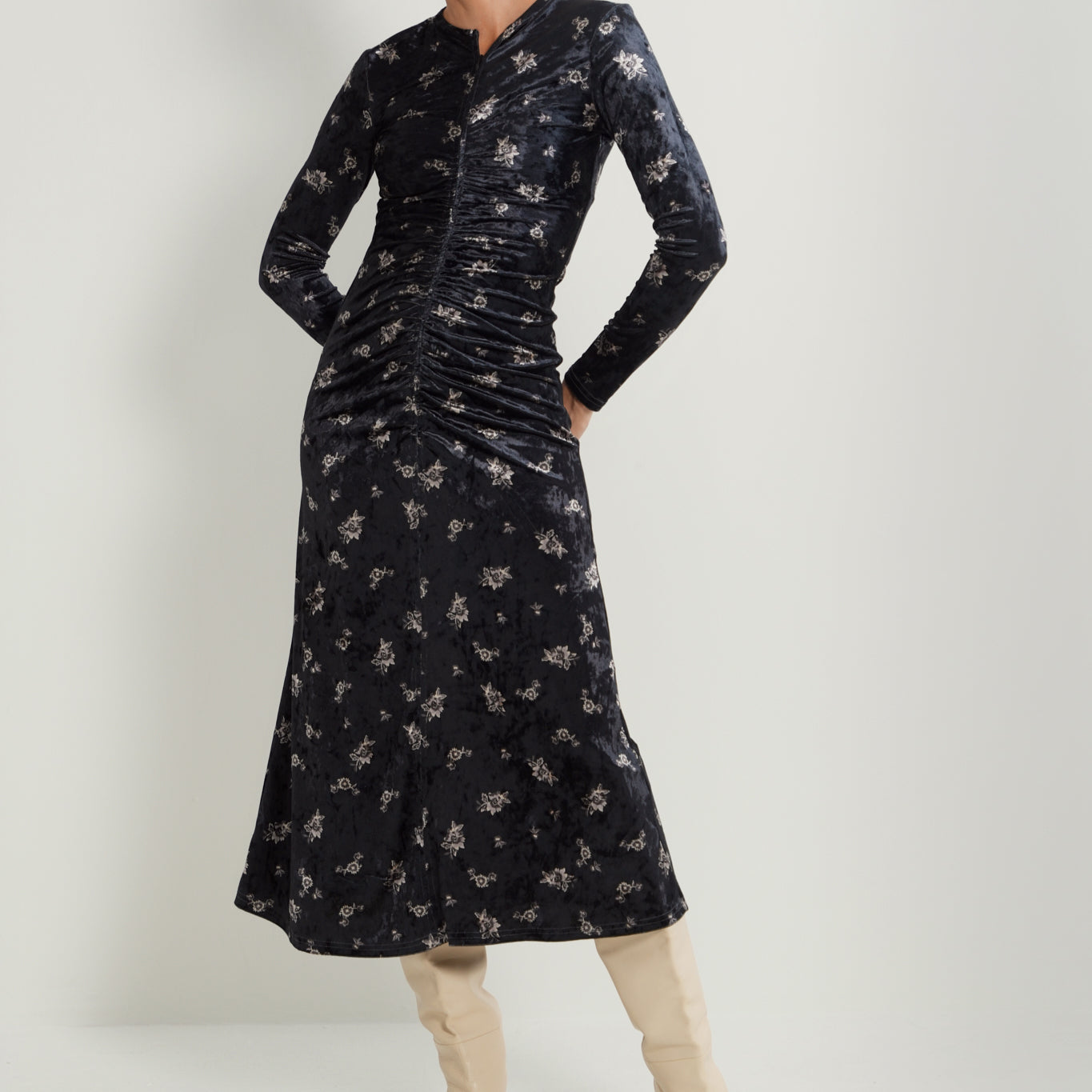 Velour Front Zipper Dress