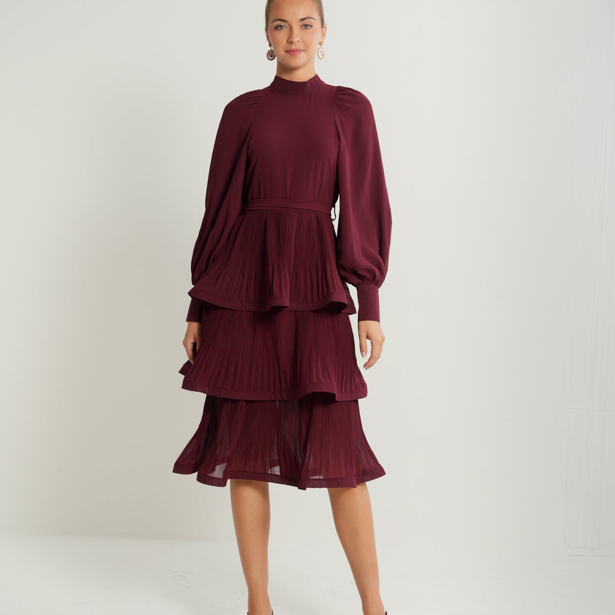 Layered Pleated Midi Dress