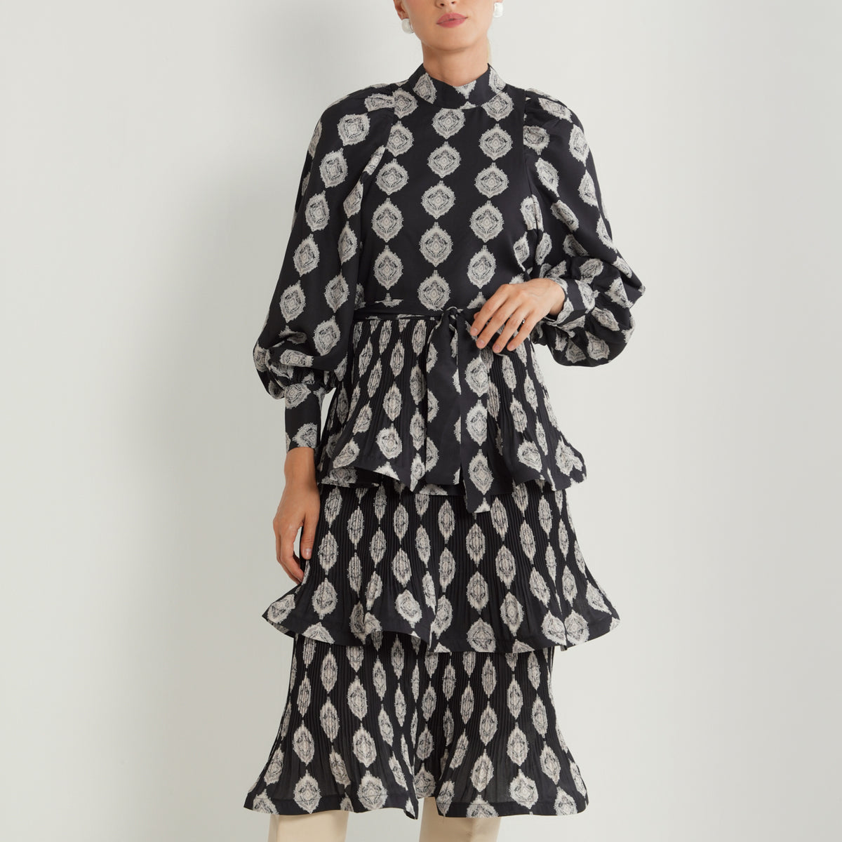 Layered Pleated Midi Dress