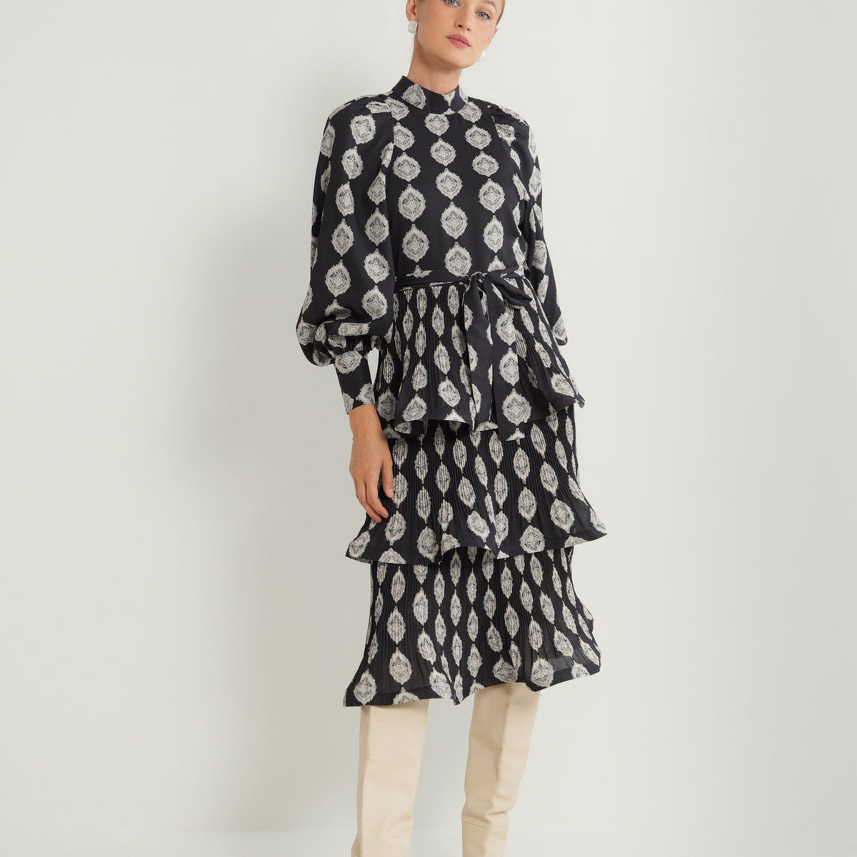 Layered Pleated Midi Dress