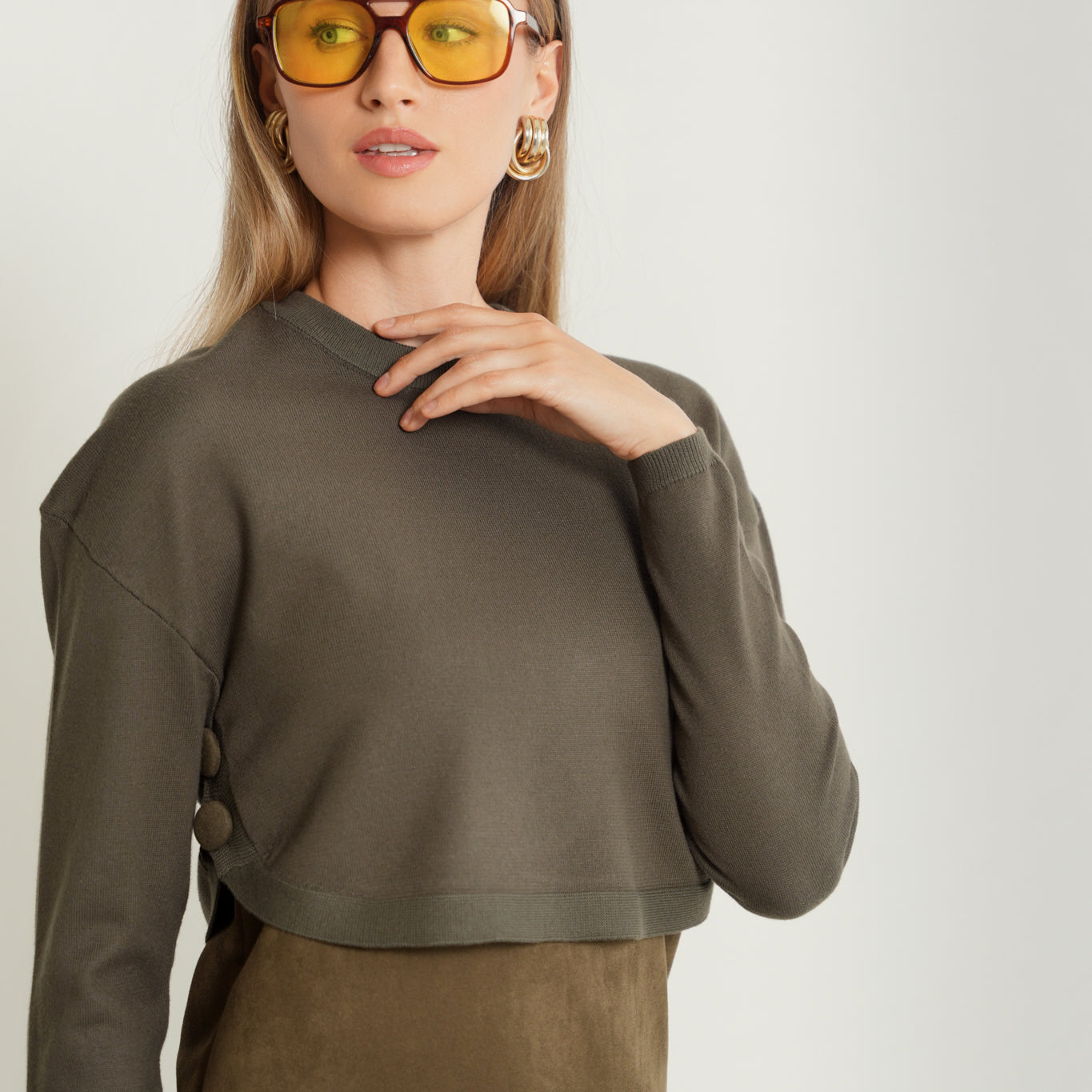 Cropped Side Button Sweater
