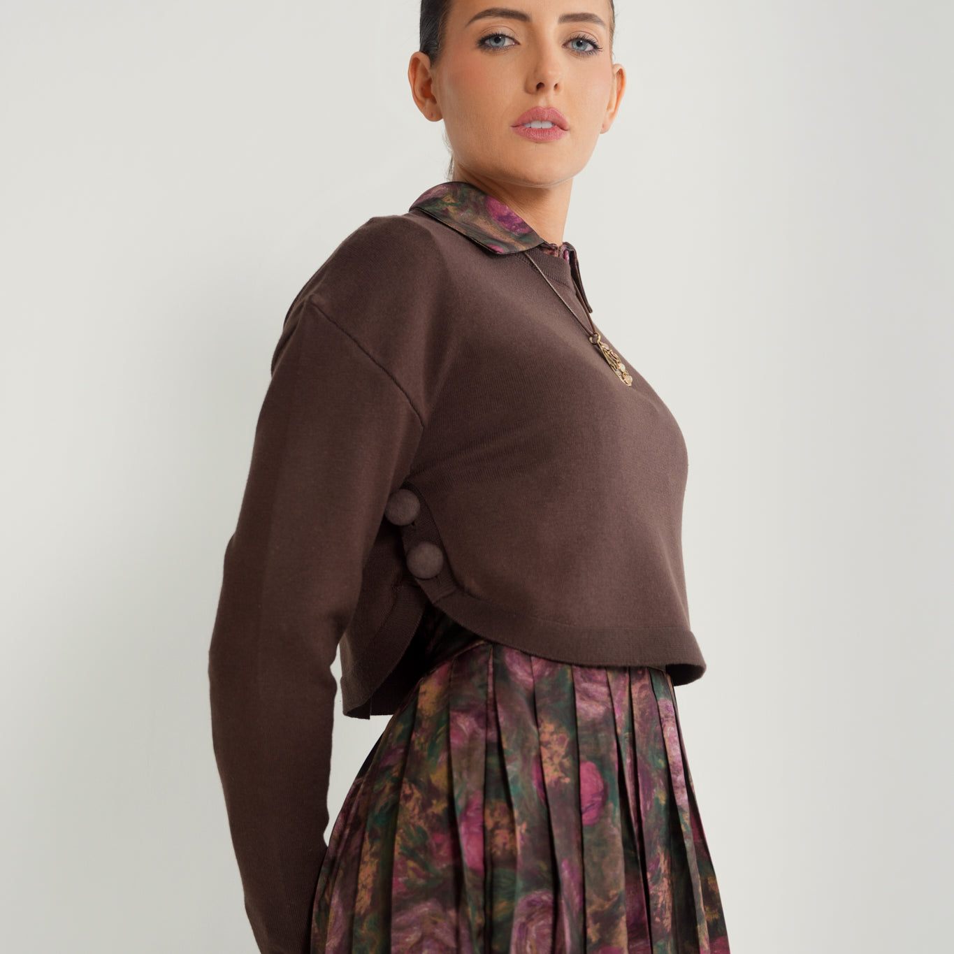 Cropped Side Button Sweater