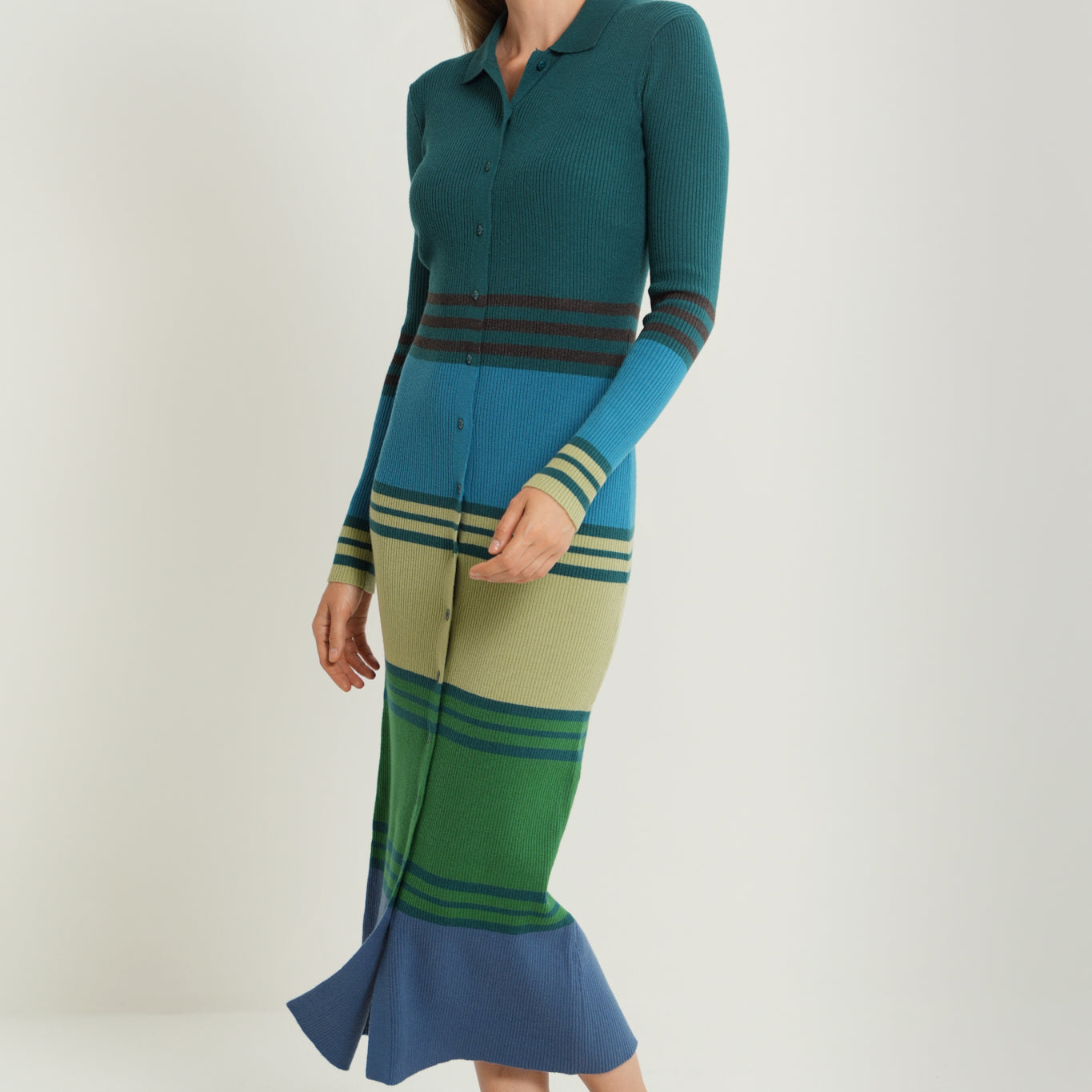 Front Open Striped Dress