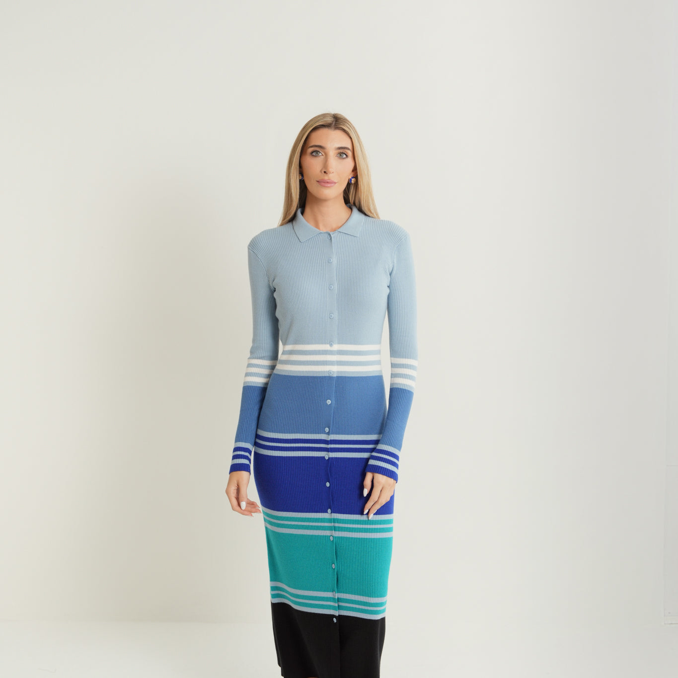 Front Open Striped Dress