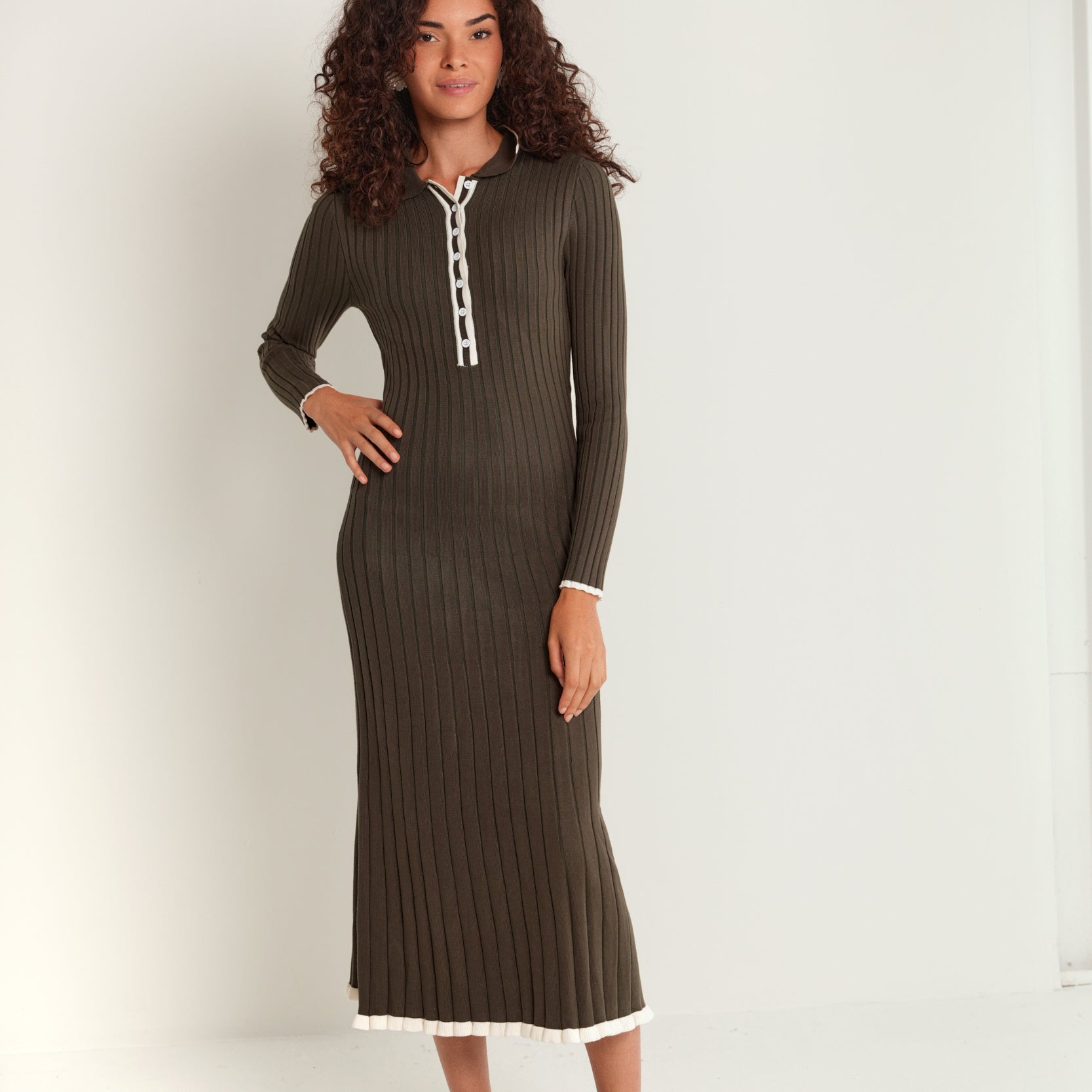 The Shev Polo Ribbed Trim Dress