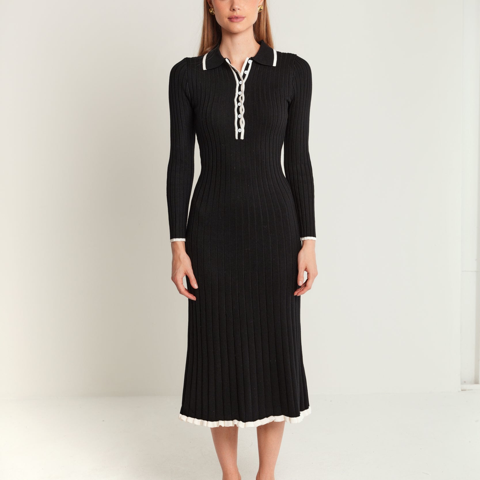 The Shev Polo Ribbed Trim Dress