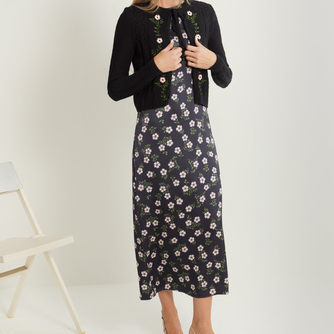 Printed Round Neck Slip Dress